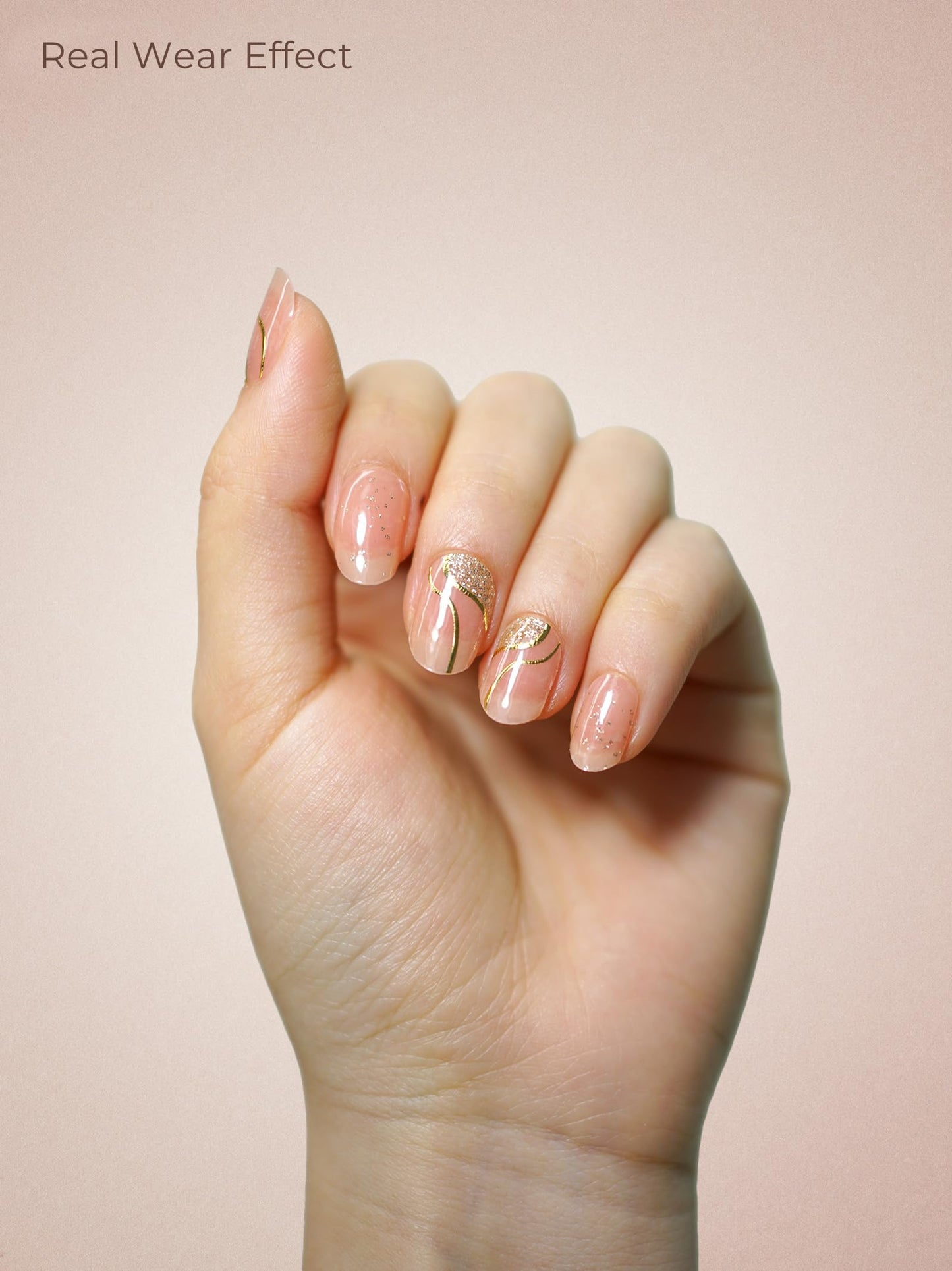 Beaolata Real Gel Nail Strips (No UV Light Needed) - 44Pcs Salon Quality Nail Stickers - Long Lasting Polish Wraps for Women, Easy Apply & Remove (Pastel Twilight Nude)