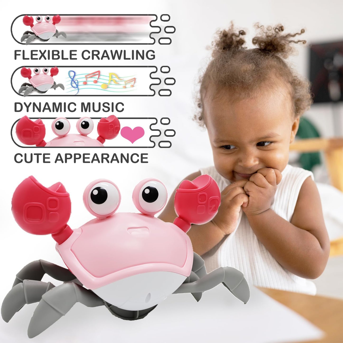 Pbooo Tummy Time Crawling Crab Baby Toy 3-6 Months Learning Walking Dancing Crab Toys for Babies 6-12 9-12 12-18 Months,Infant Toddler Development Toys Age 1-2 1st Birthday Gift
