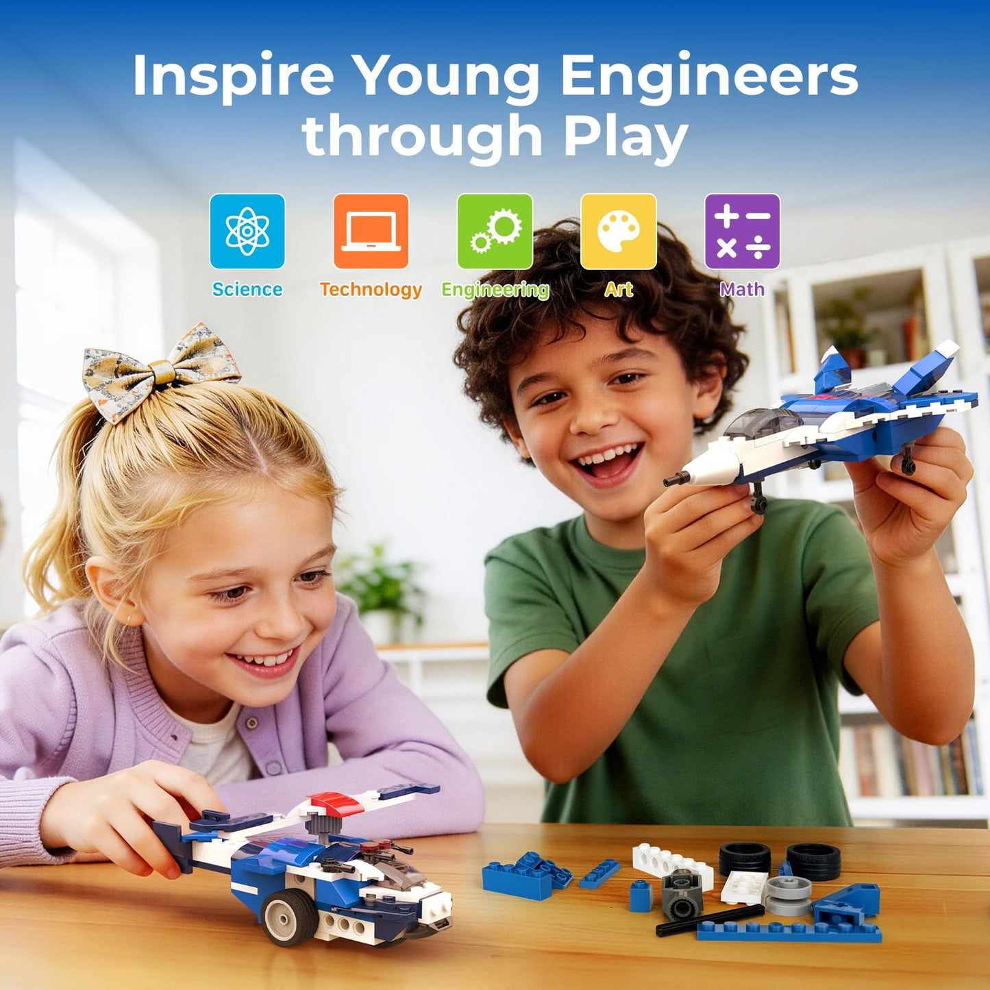Apitor 12-in-1 STEM Building Blocks Kit for Kids Ages 4-8 | 139 Pcs Creative Construction Toy with Digital App & Paper Manual | Fighter Jet Model Build Robot DIY Activity Toy for Ages 6+ Years