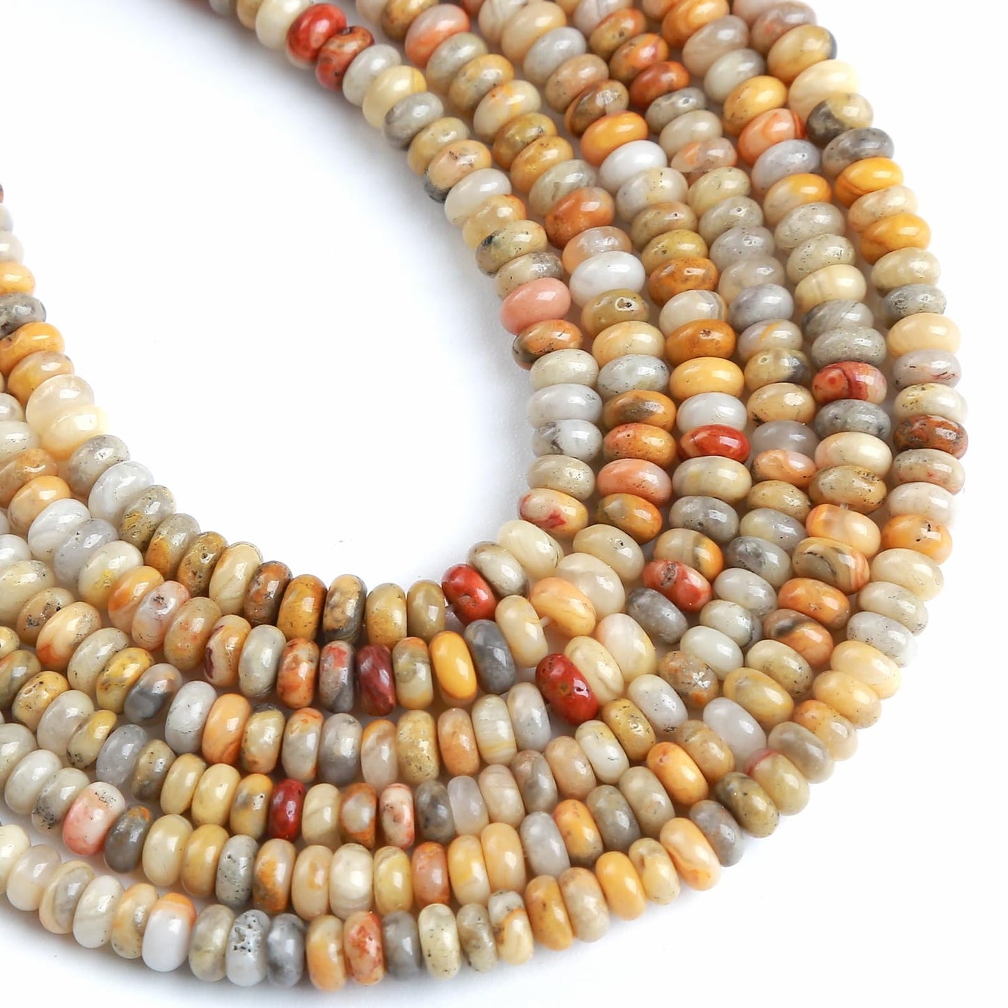 150PCS 2x4mm Natural Yellow Crazy Lace Agate Rondelle Beads Abacus Disk Stone Beads Round Loose Spacer Gemstone Beads for DIY Bracelet Necklace Jewelry Making
