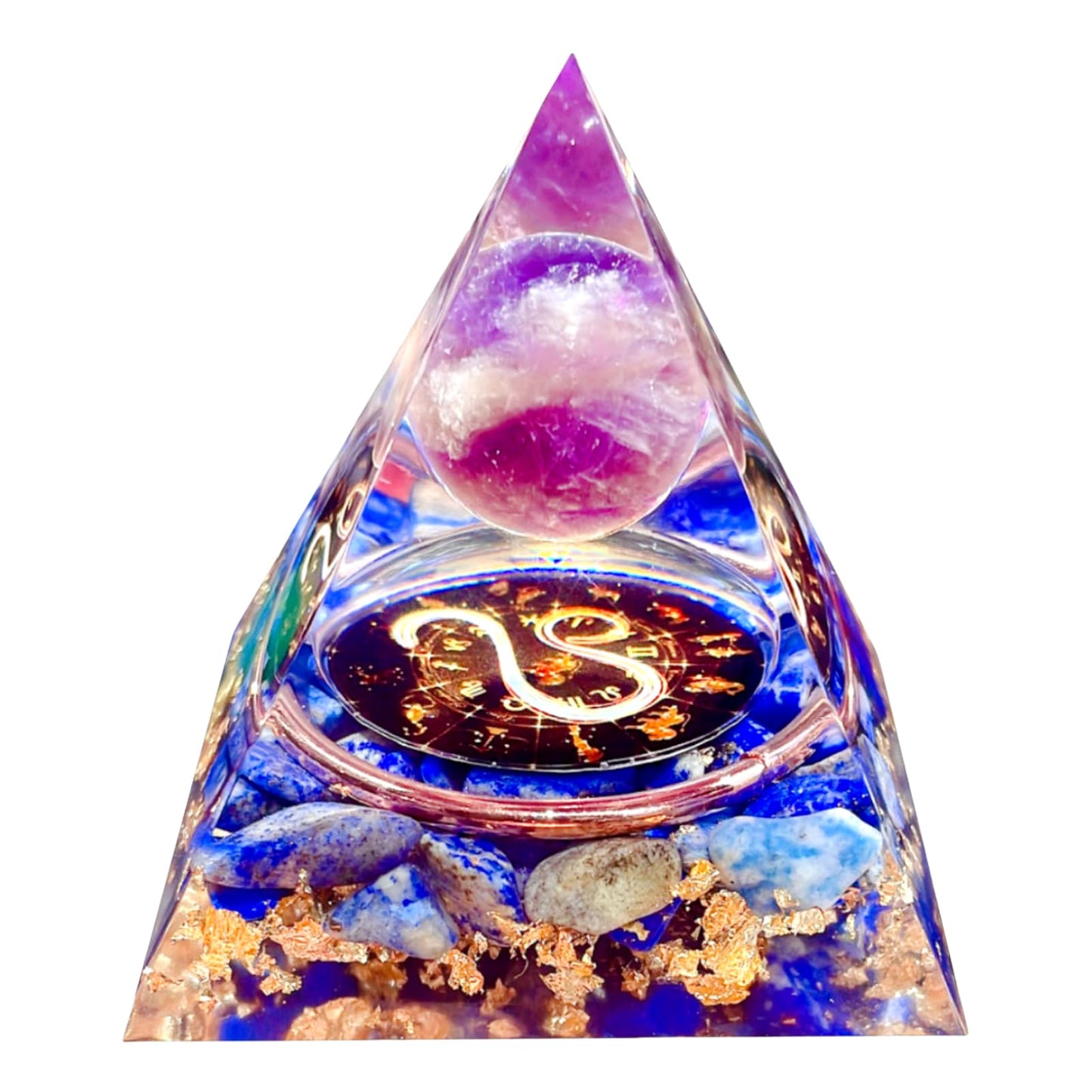 Saefheled Twelve Constellations Leo Orgone Pyramid,Natural Amethyst&Lapis Lazuli Orgonite Crystal Healing Pyramid for Protection Chakra,Unique Constellation Pyramids for Positive Energy,Money Health