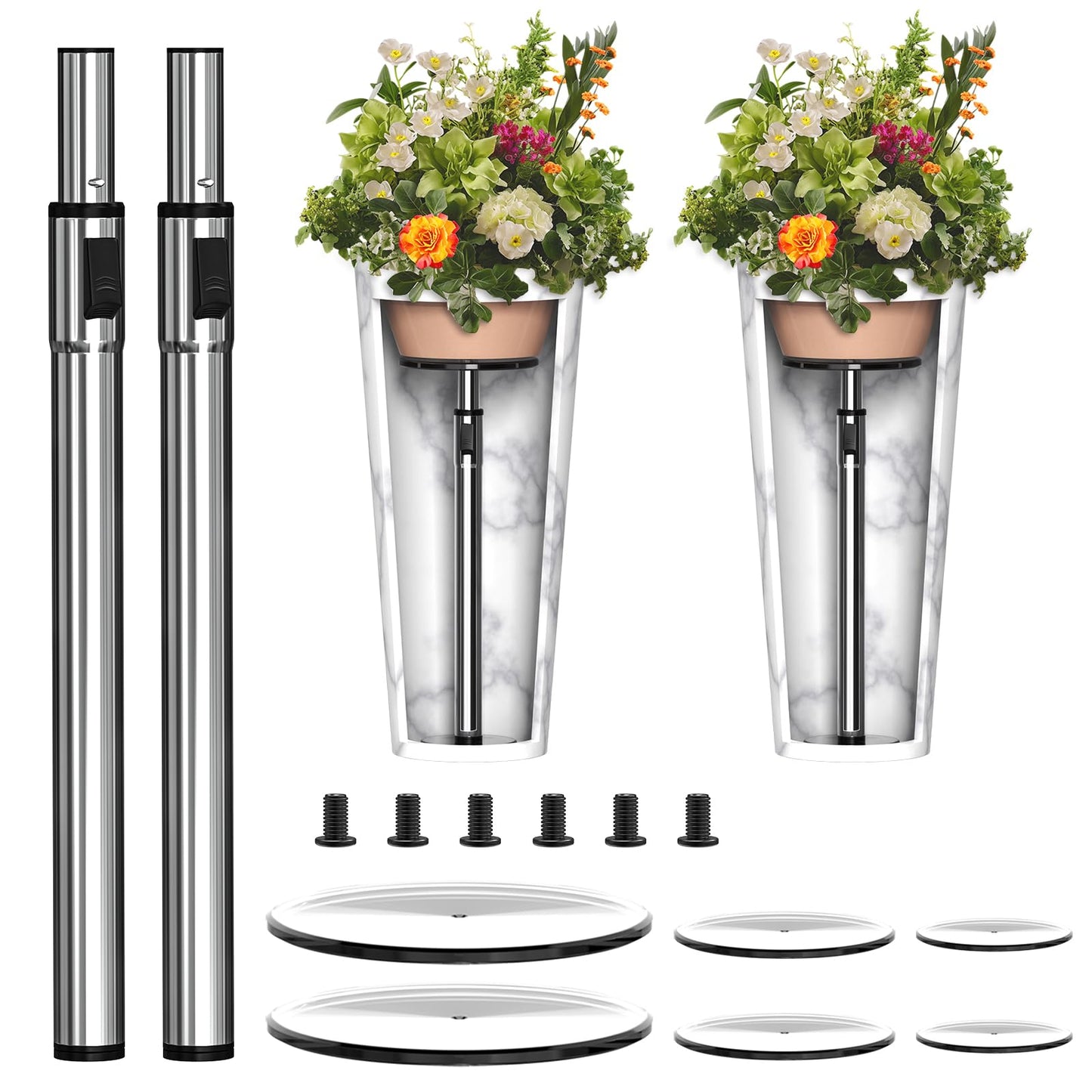 2 Set Adjustable Plant Risers for Inside Pot, Planter Insert for Large Pot, 19.5-32'' Rise Filler Riser of Tall Flower Pots, Metal Lift Insert for Tall Taper Flower Pots (6"8"10" Base or Top)