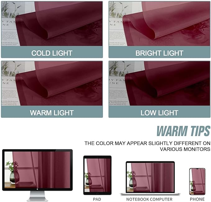 Burgundy Sheer Curtains for Window 72 inches Long 2 Panels, Soft Airy Light Filtering Sheer Curtains for Christmas Decoration, Dual Rod Pocket Solid Window Drapes, 2x42Wx72L inches