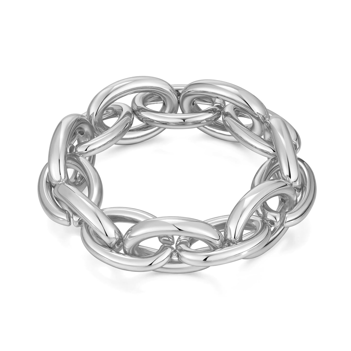 WOWORAMA Silver Chunky Bracelet for Women Thick Chunky Chain Bracelets Elastic Stretch Link Chain Bracelets Adjustable Silver Statement Bracelet