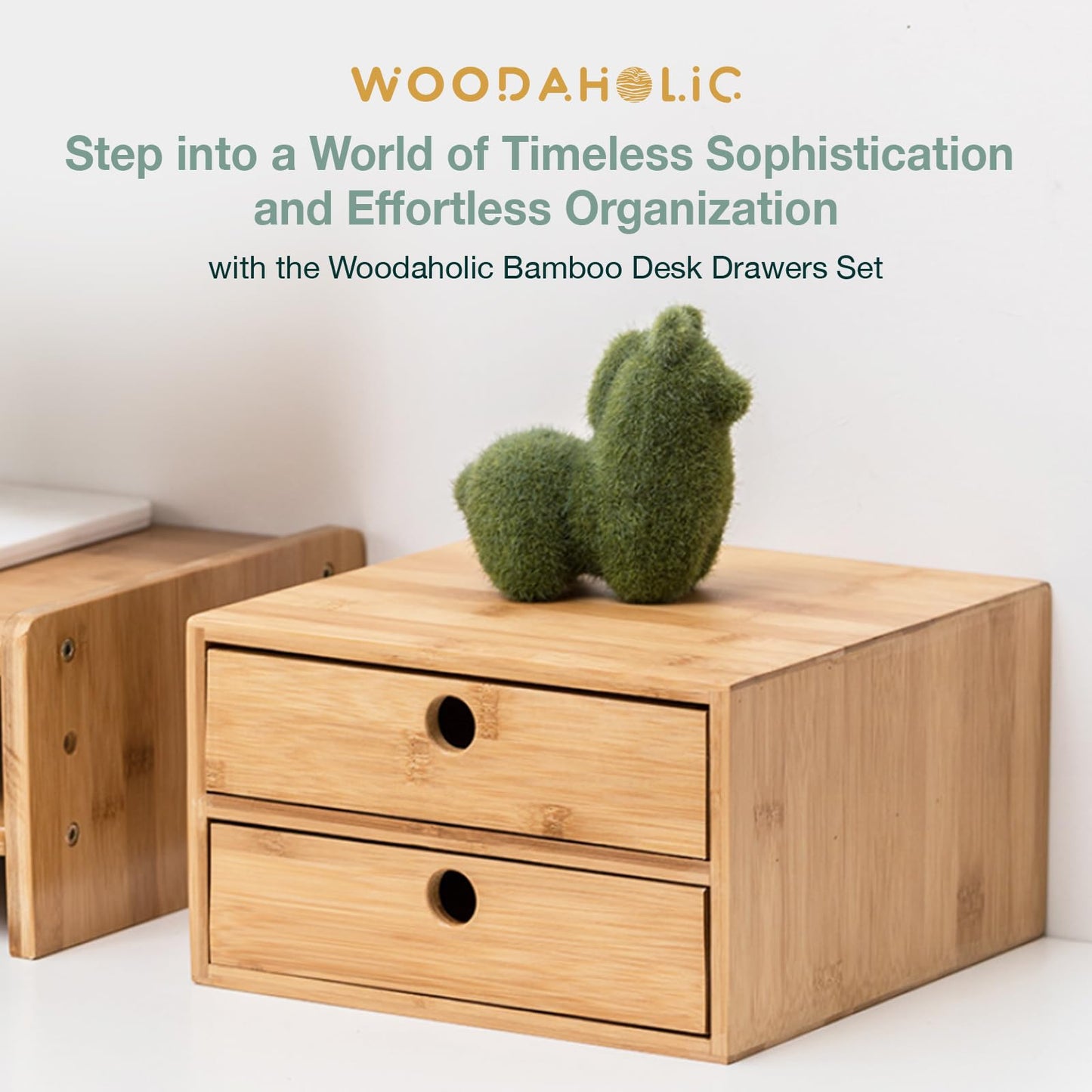 Modular Stackable Set of 3 Bamboo Organizer Desktop Drawers - 1, 2, 3 = 6 Drawers Total Storage Organizer for Desk Accessories, Office Supplies, Makeup Storage - Tabletop Wood Box Stackable Drawers