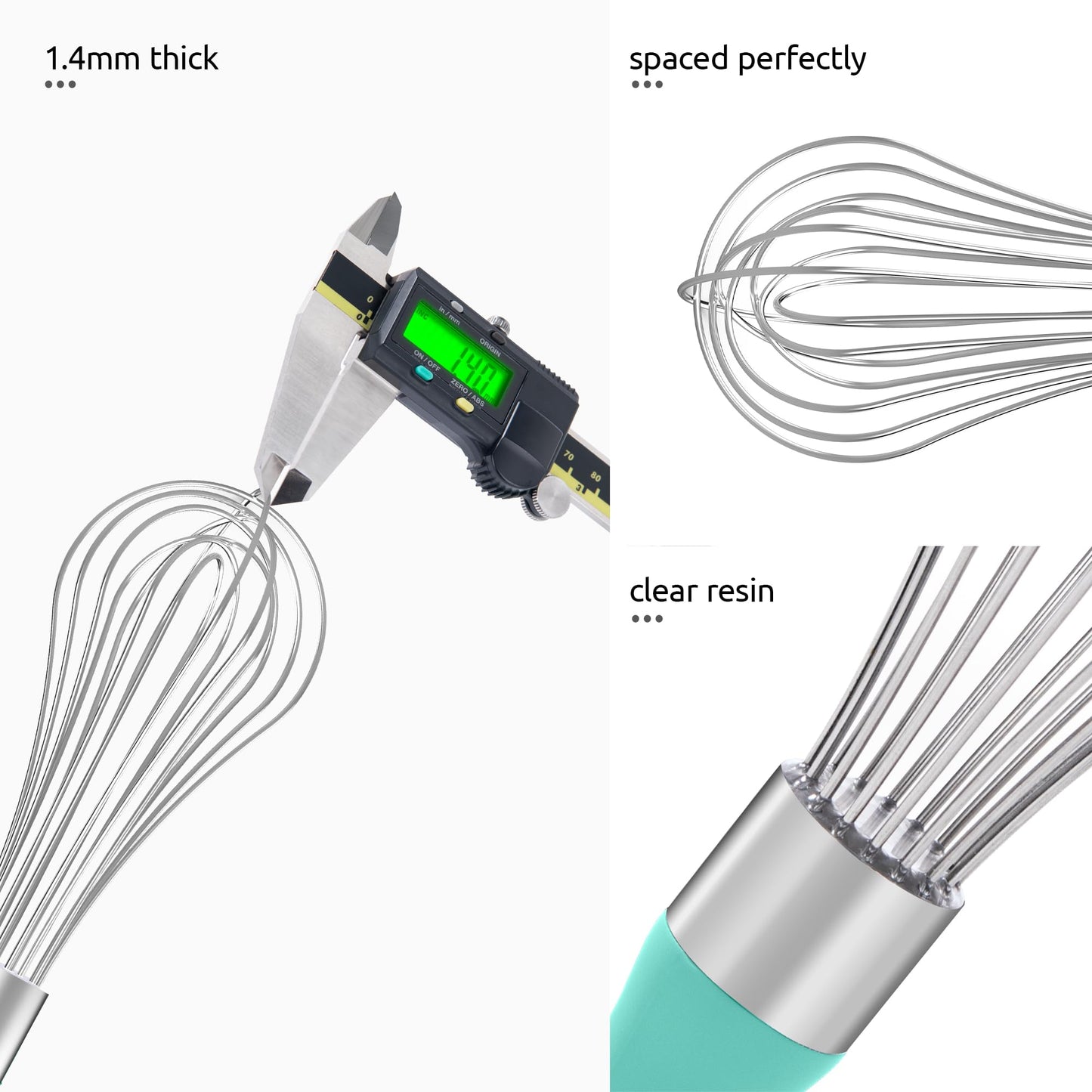 U-Taste Balloon Whisk for Cooking: 18/10 Stainless Steel Kitchen Wire Whisk, Medium Heavy Duty Egg Beater, Manual Baking Mixing Tool with 8 High Flex Wires for Stirring, Blending Sauce (Aqua Sky)