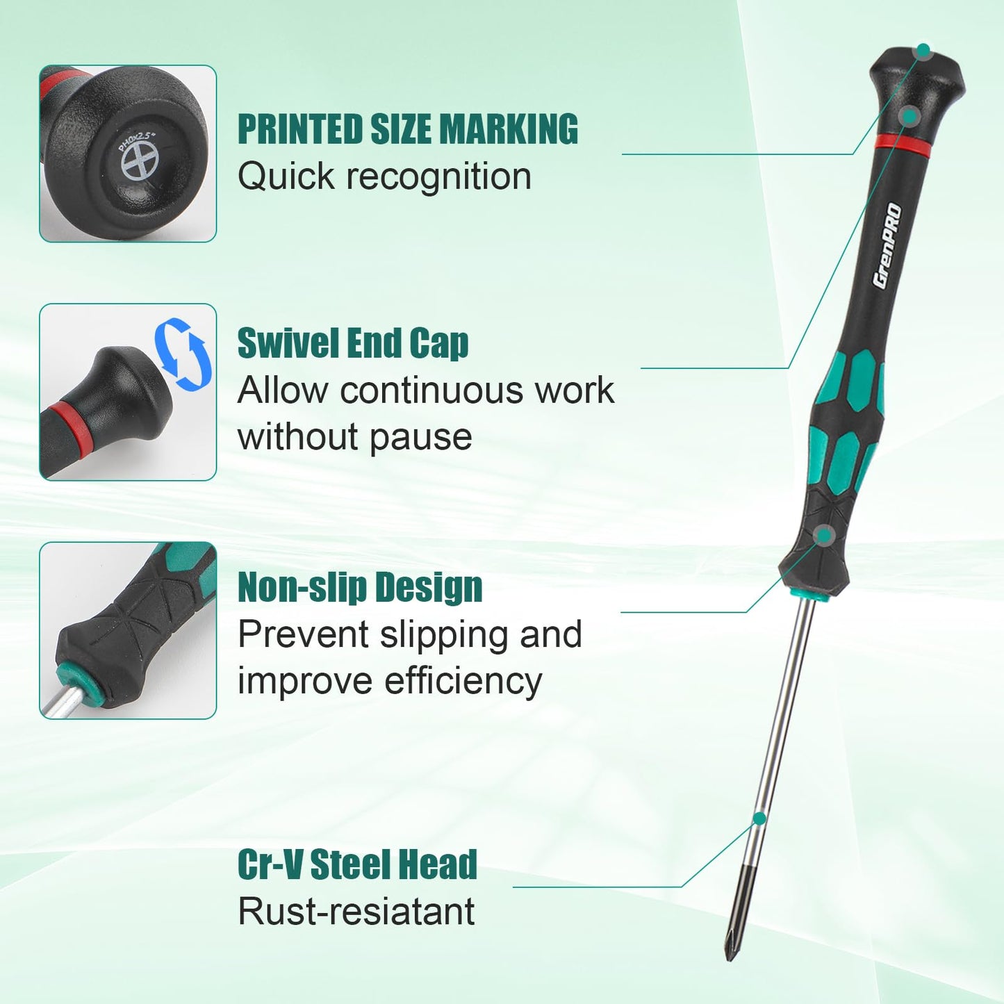 GRENPRO 10-Piece Precision Screwdriver Set, Magnetic Small Screwdrivers with Phillips, Slotted, Torx Star for Eyeglass, Watch, Computer, Laptop, Phone,Green
