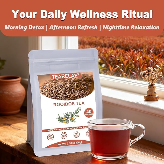 TEARELAE - Rooibos Tea Bags, 40 Count - Premium Natural Rooibos Red Tea - Caffeine-Free Herbal Tea from South Africa - Non-GMO - Perfect for Relaxation & Comfort