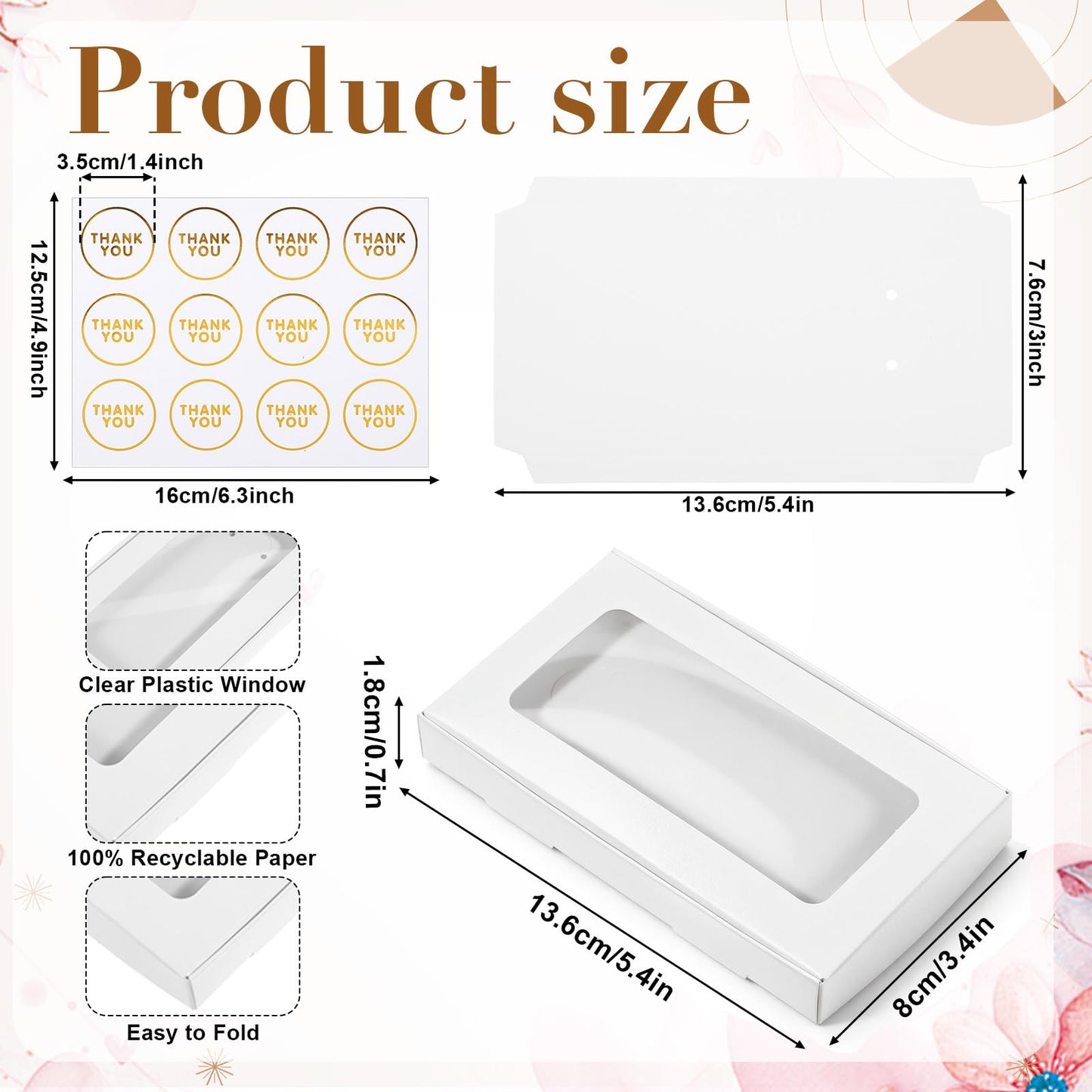 HANLANXUE 100 Pack Mini Jewelry Packaging Boxes with Clear Windows, 5.4"x3.4"x0.7" Paper Necklace Gift Box with Sticker Small Gift Boxes Bulk for Displaying Necklaces Rings Bracelets Earrings (White)