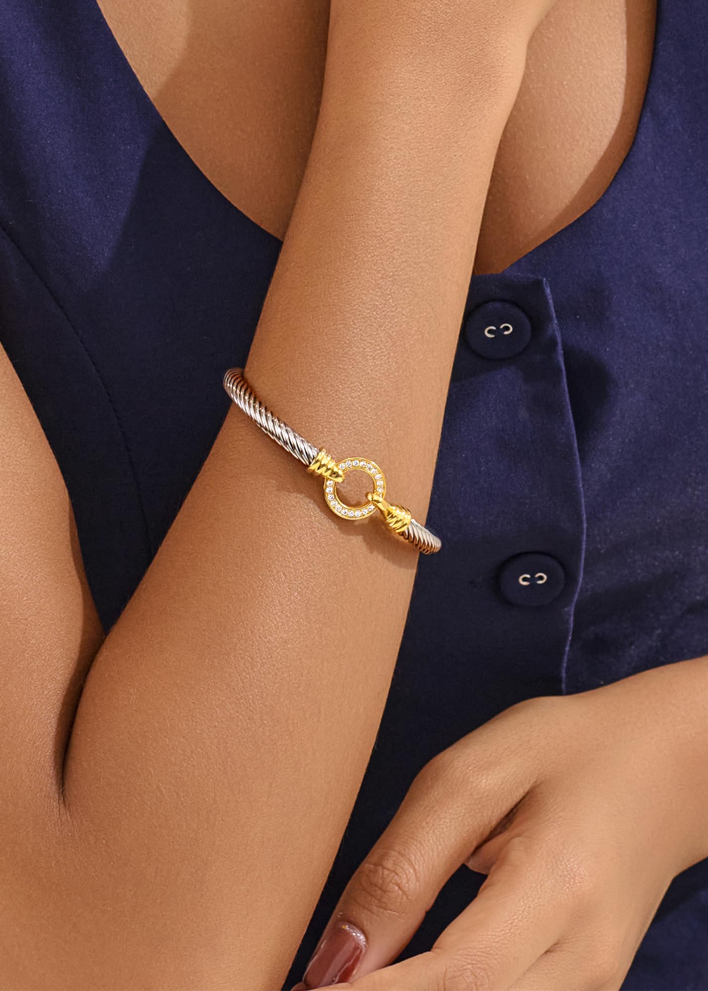WOWORAMA Two Tone Cuff Bracelet for Women Silver Gold Cable Wire Bangle Bracelet Unisex Mixed Metal Bracelets Twisted Wire Cuffs Jewelry