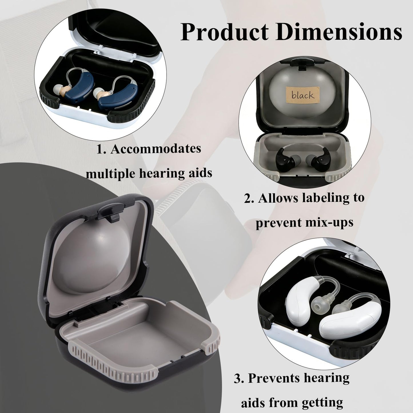 ZHUOGWJFJ 2 Pcs Hearing Aid Case,Small Hard Shell Travel Hearing Aids Case, Waterproof Portable Storage Box for Hearing Aids,Drop-Resistant and Durable (Black)