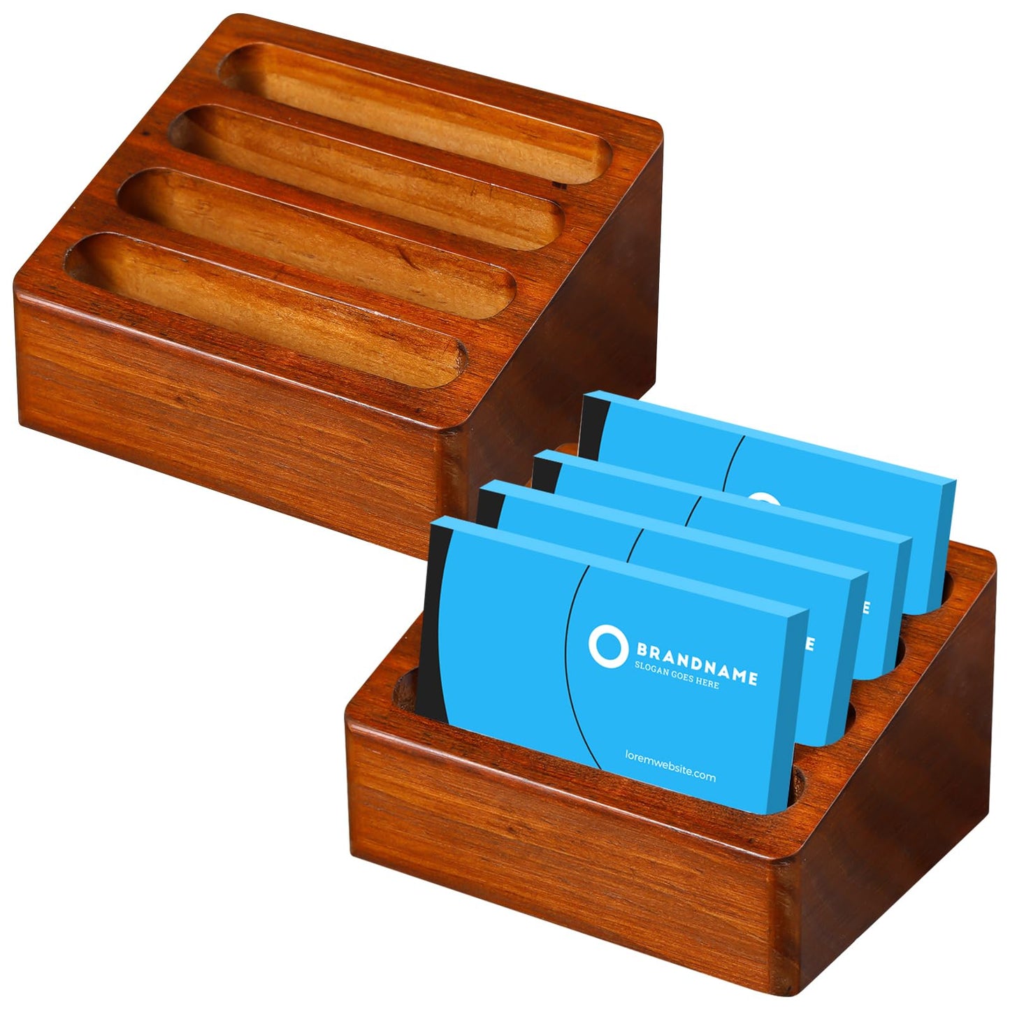 Barydat 2 Pcs Wooden Business Card Holder 4 Slots for Desk Business Card Stand Desktop for Office Study Tabletop and Home