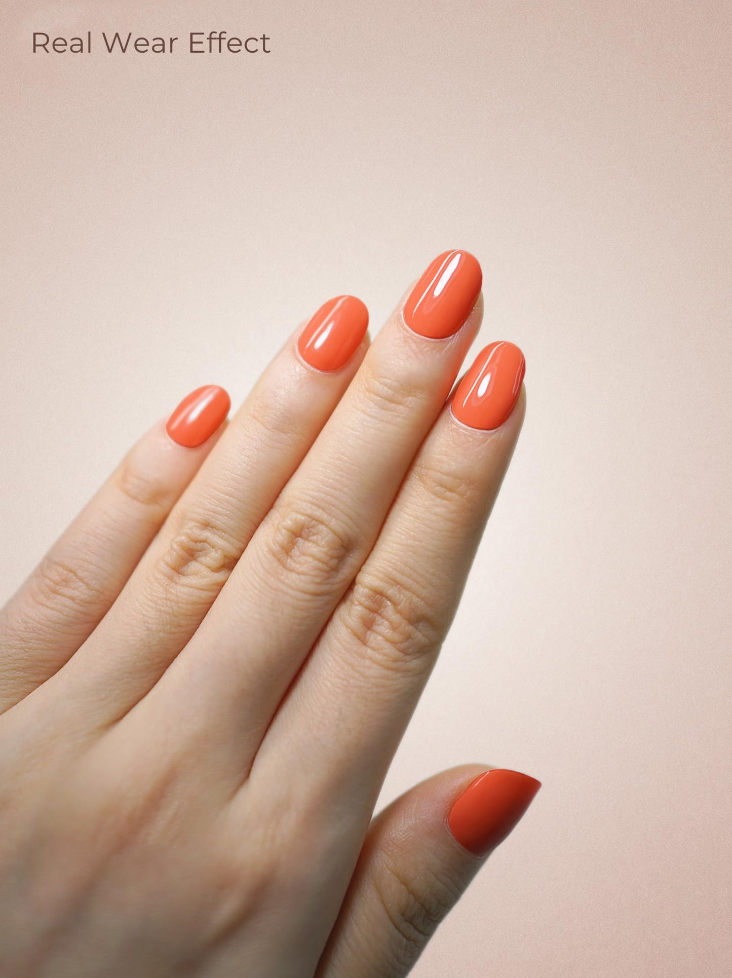 Beaolata Real Gel Nail Strips (No UV Light Needed) - 44Pcs Salon Quality Nail Stickers - Long Lasting Polish Wraps for Women, Easy Apply & Remove (Crimson Tip Orange)
