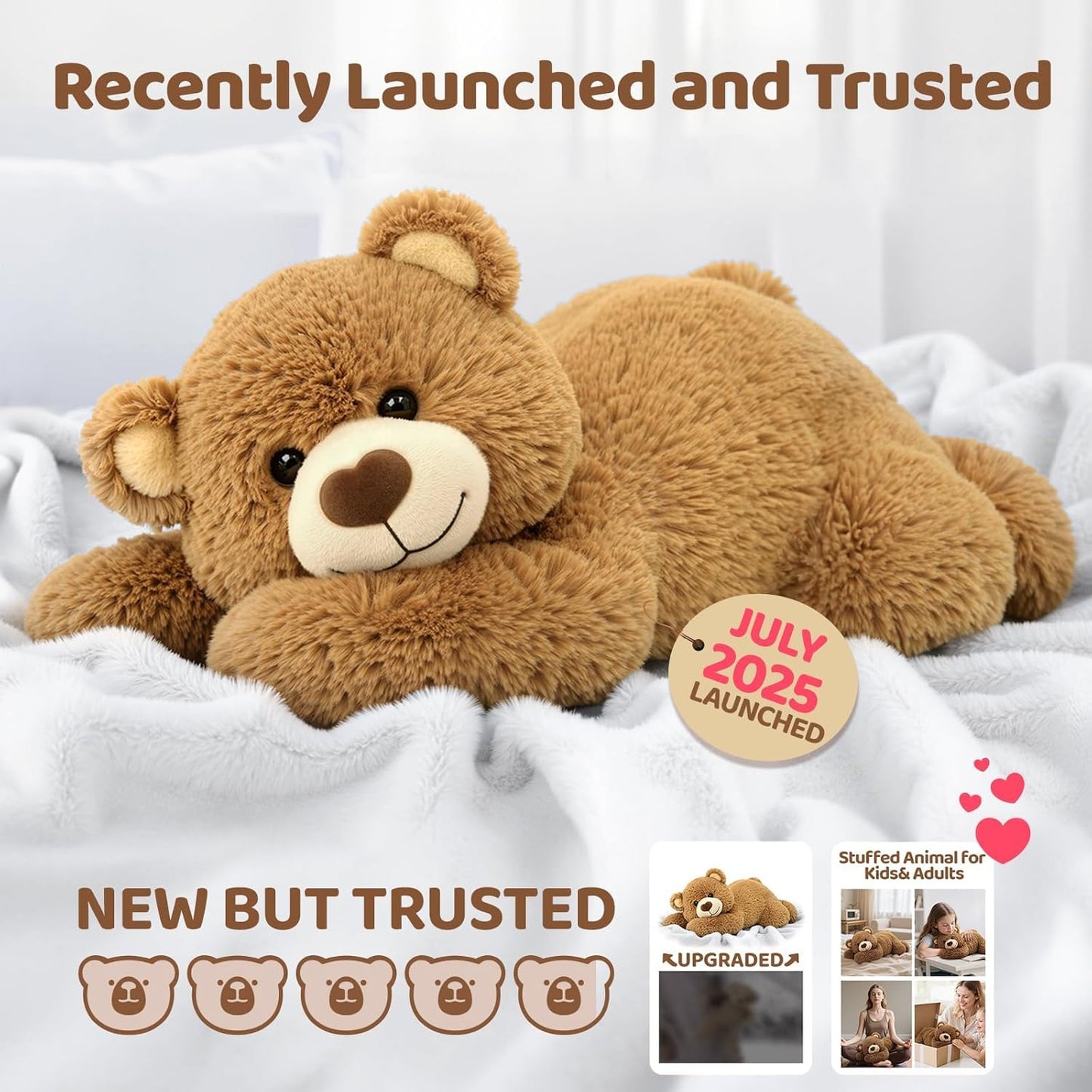 Mewaii Weighted Stuffed Animals for Adults & Kids, 2-5 lbs - 23" Heatable Coolable Bear Plush, Microwavable Adjustable Removable Inner Pad, Realistic Hug Comfort Gift (Brown)