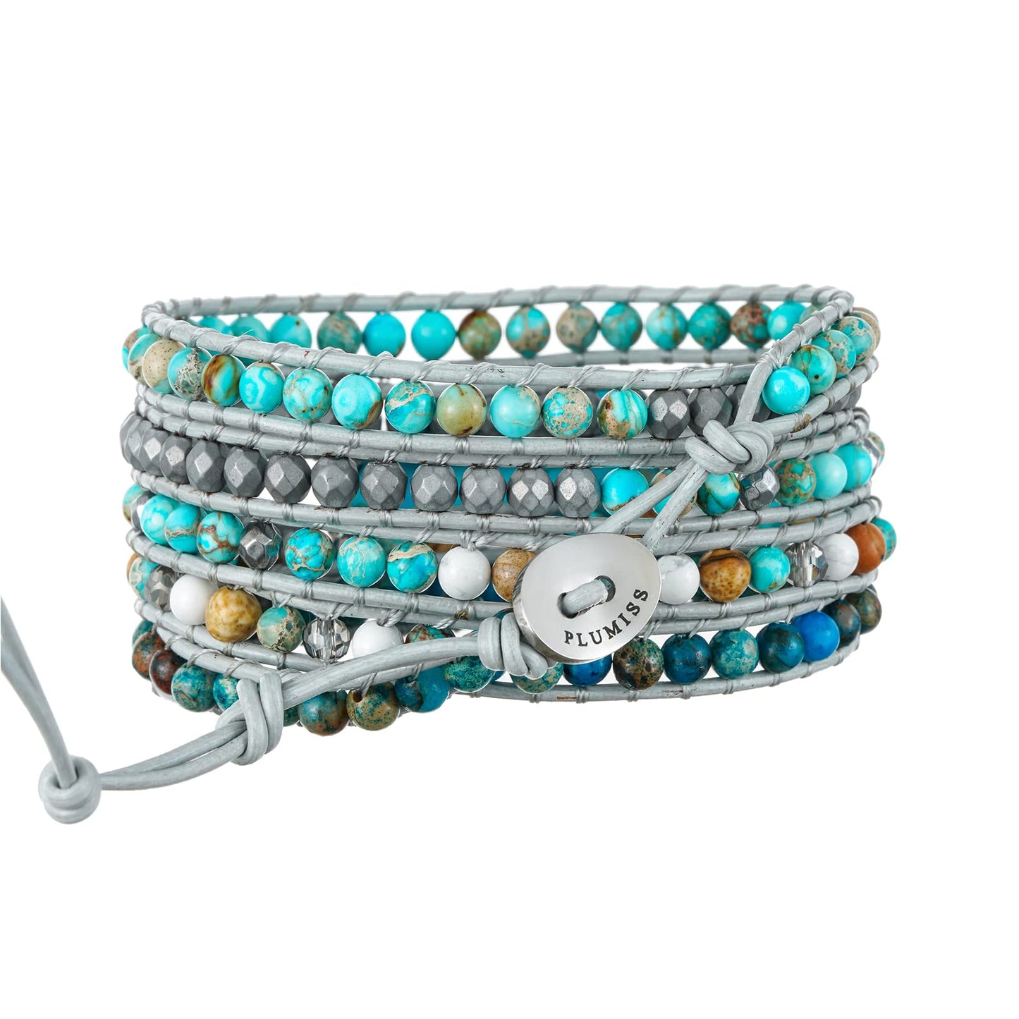 Plumiss Boho Wrap Bracelets Natural Turquoise Stone Crystal Bead Wrap Bracelet for Women Men