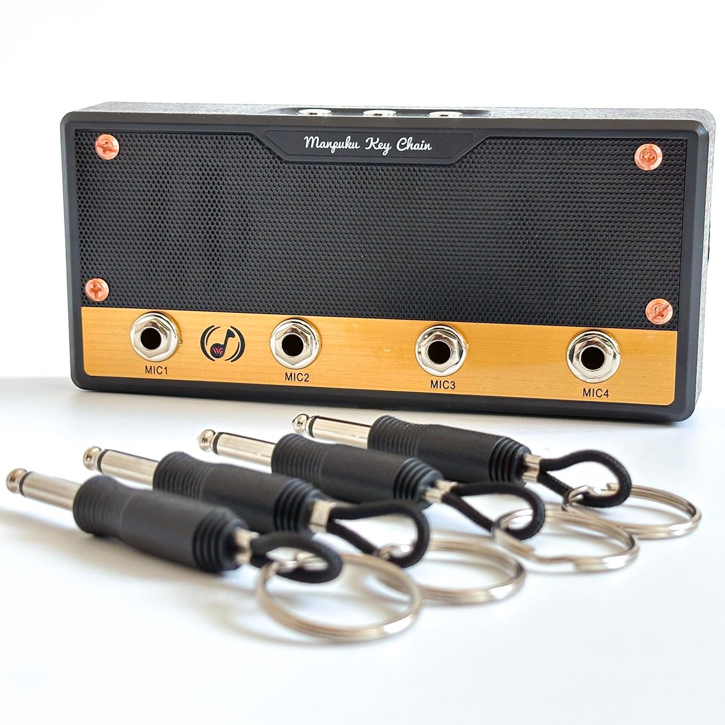 SaSpoloi Guitar Amp Key Holder for Wall Mount, Includes 4 Guitar Plug Key Fobs and 1 Wall Mounting Kit (Black)