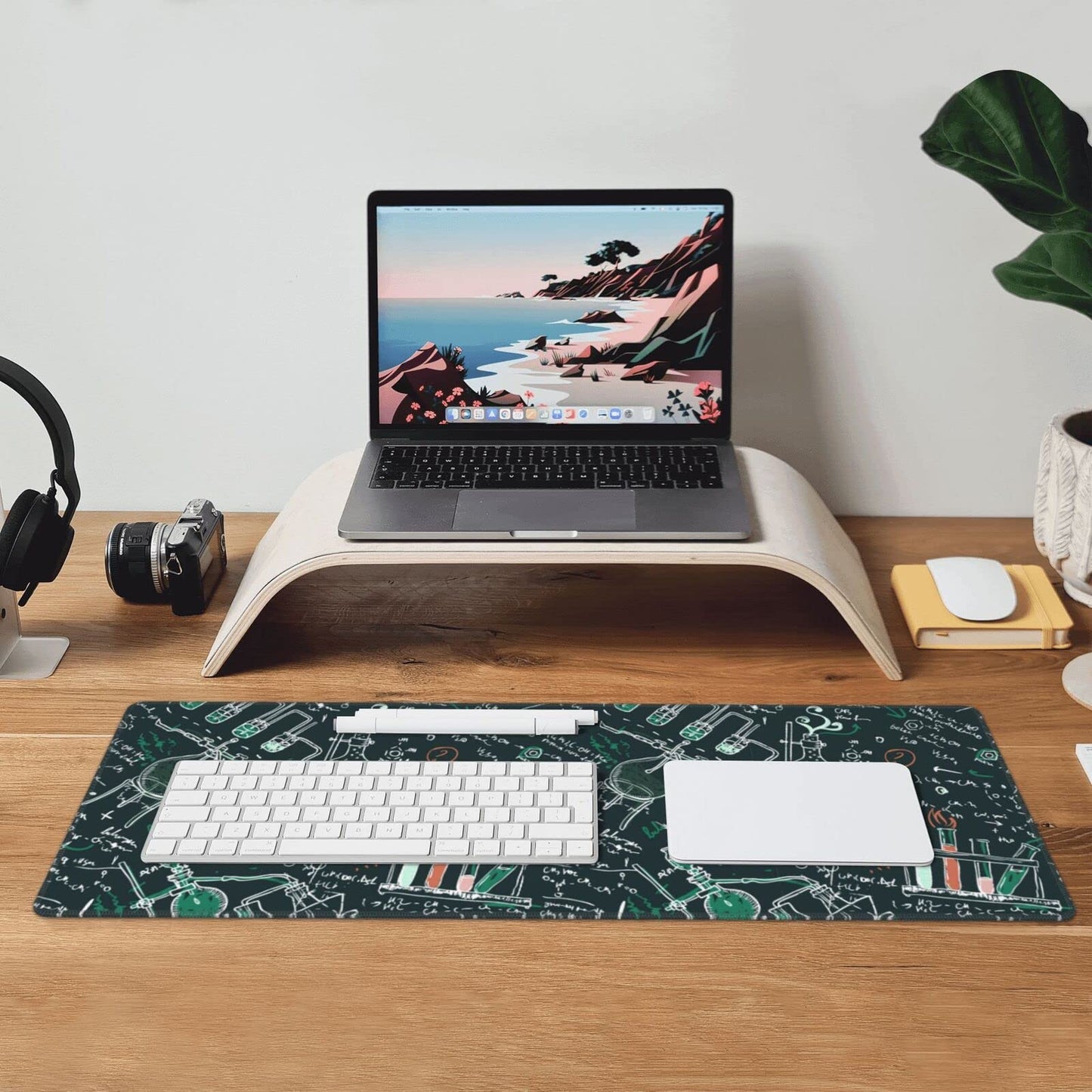 Famame Laptop Mouse Pad Old Chemistry Laboratory Desk Mat with Stitched Edges 31.5X 11.8 inch Non-Slip Large Keyboard Rubber Writing Table Mat for Office Home