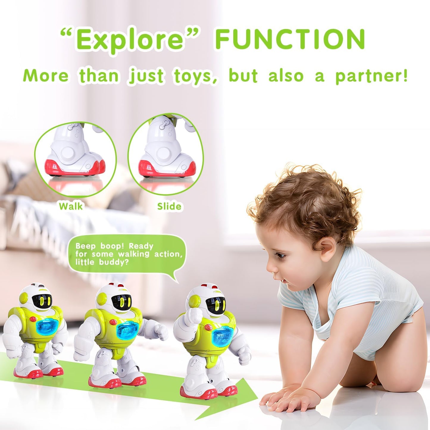 P&C Learning Toys Baby Walking Activity Remote Control Robot with Musical, Sounds, Light Interactive Early Toddlers Toy for 1 2 3 Birthday Gift