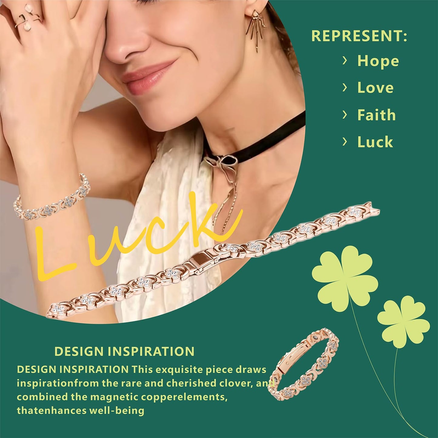 SCSCOZY Magnetic Copper Bracelets for Women with 3800 Gauss Magnets, Pure Copper Bracelet with Four Leaf Clover, Womens Copper Strength Bracelet with Adjustable Cuff for Arthritis