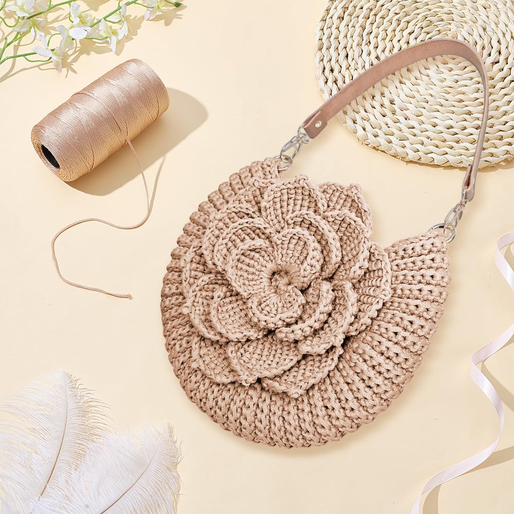 FREEBLOSS DIY Crochet Bag Making Kit Crochet Starter Kit with Video Tutorial PU Leather Handle Handmade Shoulder Bag Set for Beginners Birthday Gift Beige