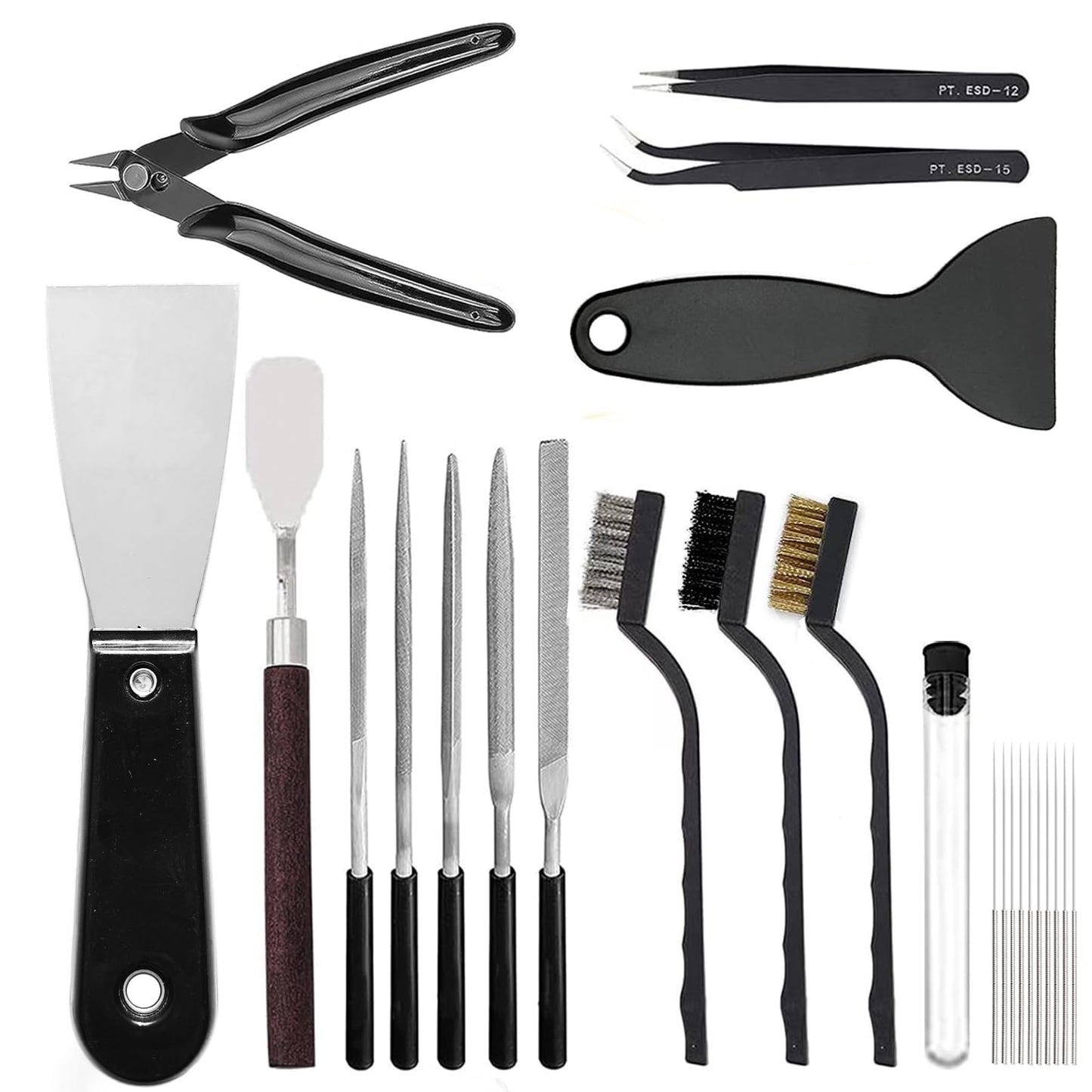 24Pcs 3D Printer Tools Kit, 3D Printer Accessories Removal Tools Includes Nozzle Cleaning Kit, Putty Knife Scraper, Brushes, Tweezers, Diamond Files for 3D Prints Cleaning Finishing