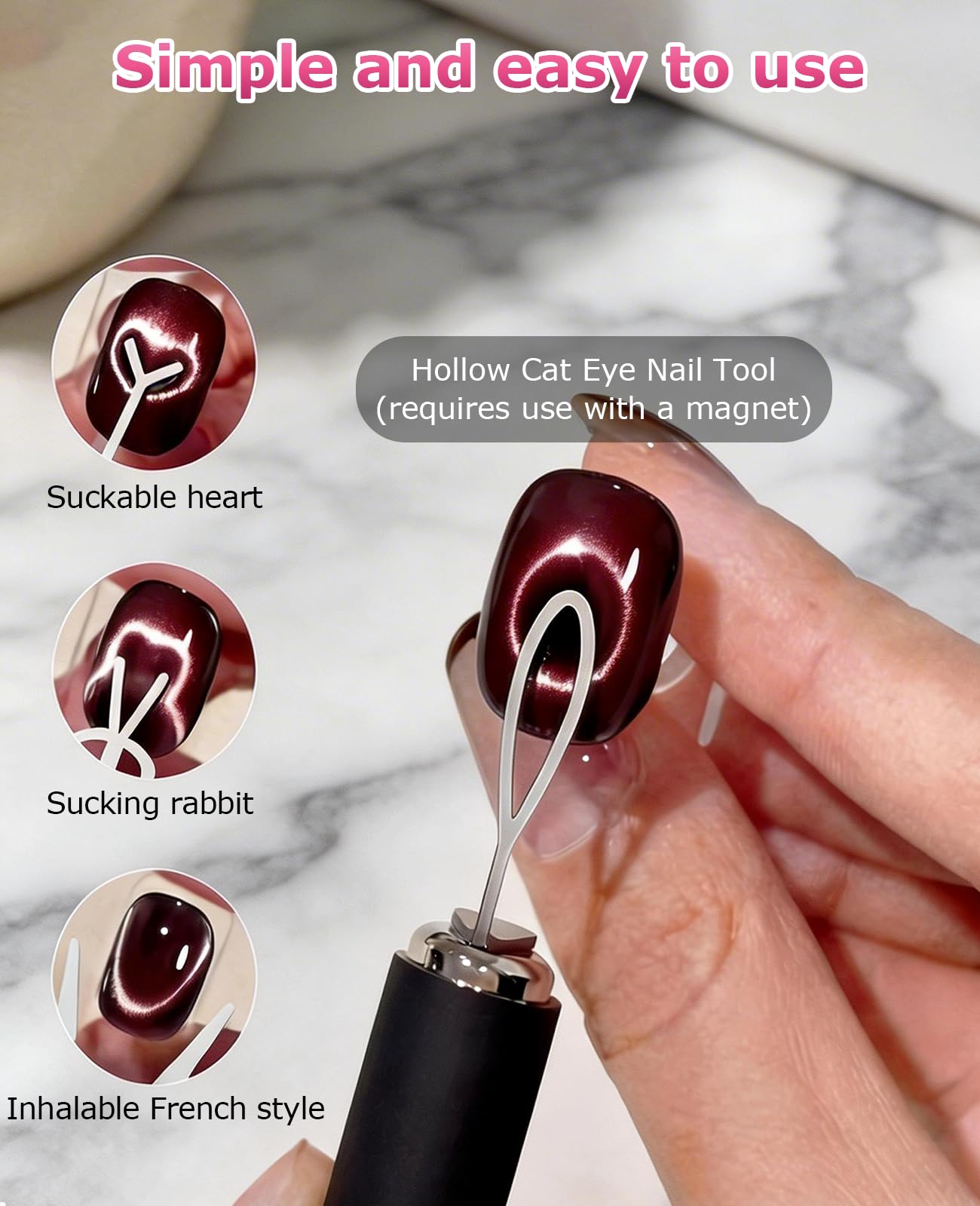 DAWZMR 15 Pieces Double-Head Heart Magnet for Cat Eye Gel Polish Nails, Multifunctional Flower Shape Cateye Nail Magnetic Tool
