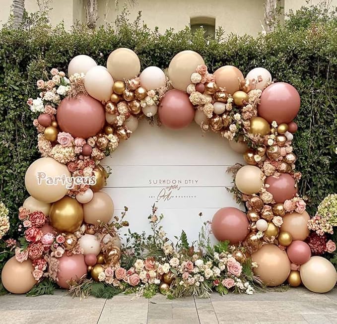 Dusty Rose Balloon Arch Kit, Double Stuffed – Mauve, Pink, Cream, Sand White, Tan & Blush Gold Latex Balloons for Baby Shower, Wedding & Boho Birthday