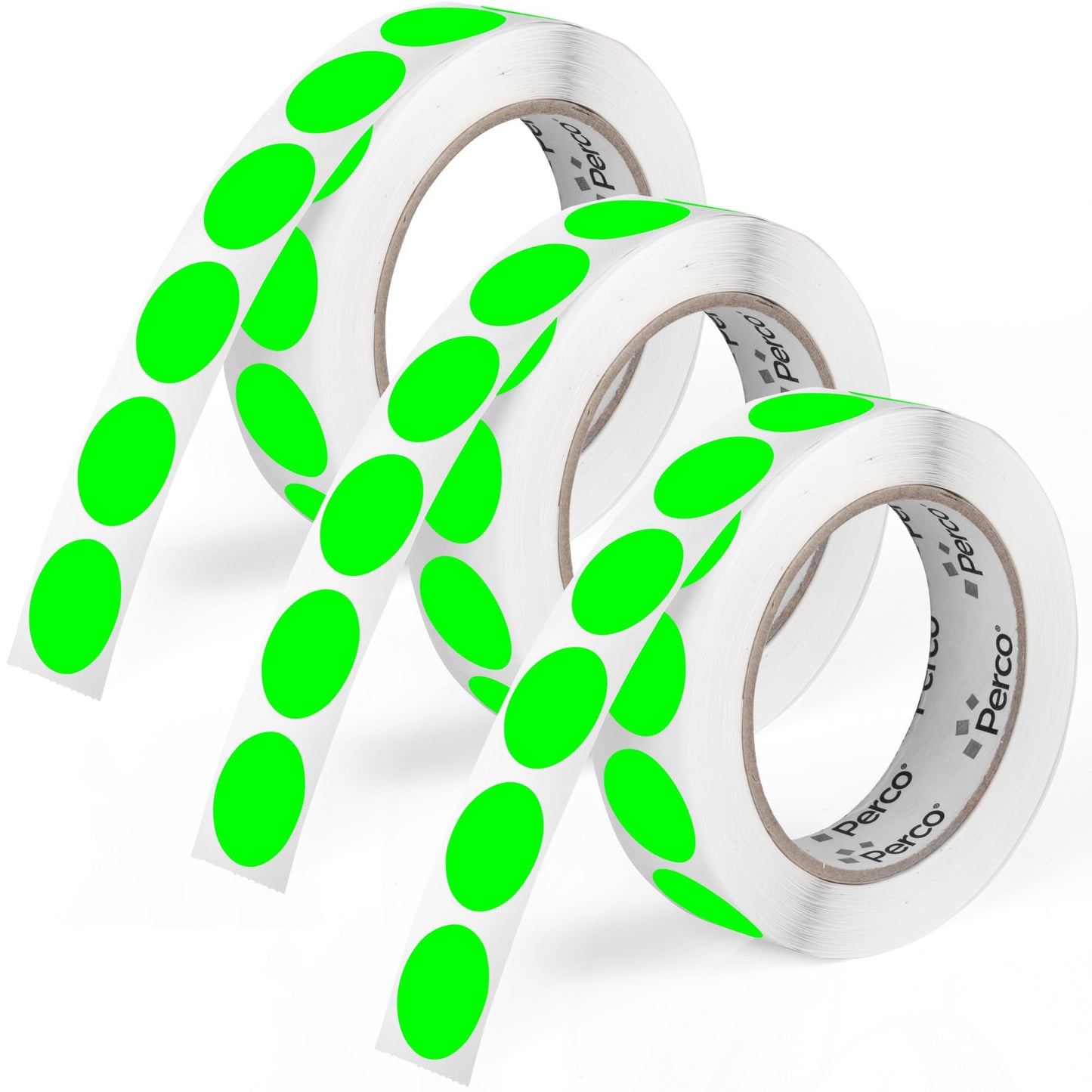 Perco Fluorescent Green 1-Inch Round Circle Dot Sticker Labels - Multi-Roll Pack (3 Rolls, 1,000 Labels Each) - Permanent Adhesive, Vibrant Colors, Strong Hold - Perforated for Easy Use - Made in USA