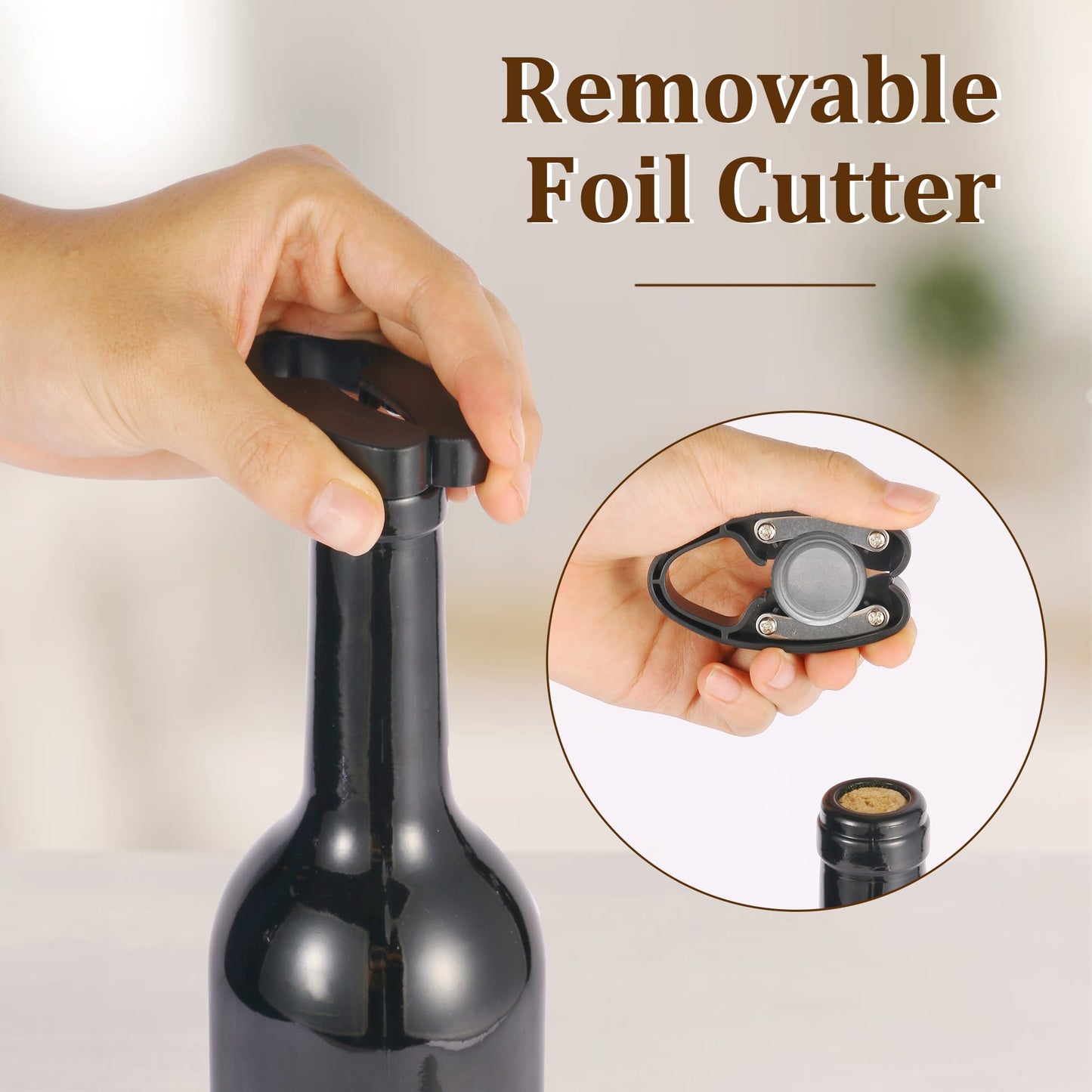 QONYFONE Wine Bottle Corkscrew Opener, Vertical Lever Corkscrew 5-Piece Set, Manual Vertical Design, Includes Wine Foil Cutter, Extra Spiral, Wine Pourer and Wine Stopper, Elegant Gift Box, Black