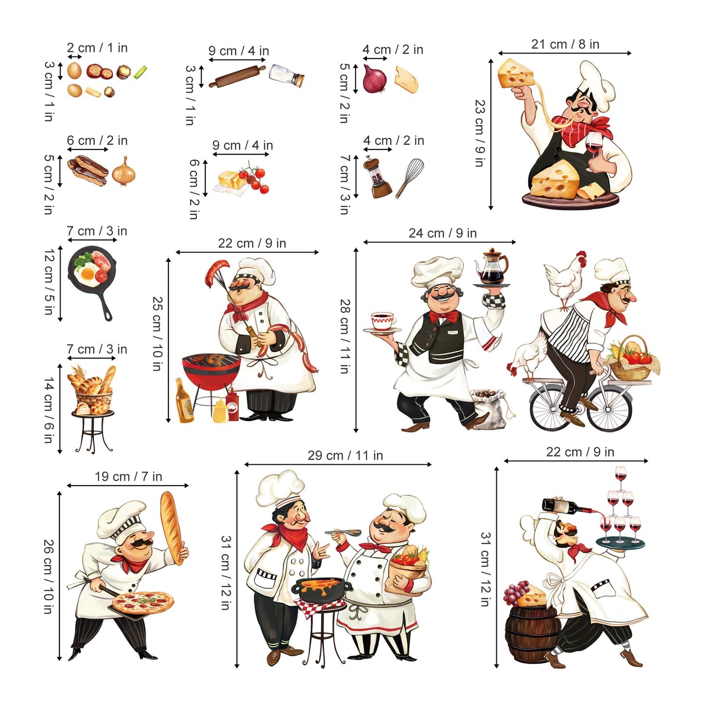 decalmile Cartoon Chef Kitchen Wall Decals Food Cooking Kitchenware Wall Stickers Kitchen Dining Room Canteen Restaurant Home Decor