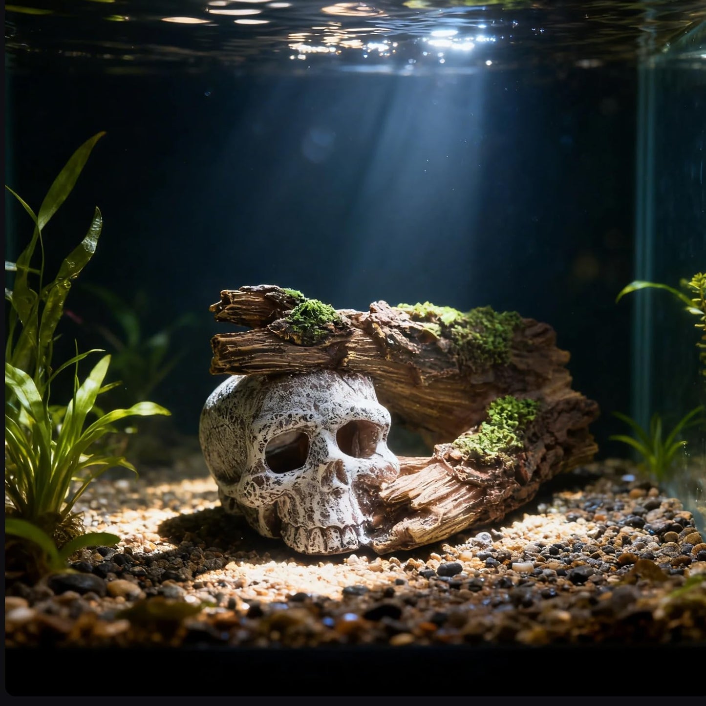 QIYURIDE Fish Tank Decorations, Large Aquarium Decor Accessories with Skull and Driftwood, Bearded Dragon Hideout, Reptile & Amphibian Habitat Hideouts