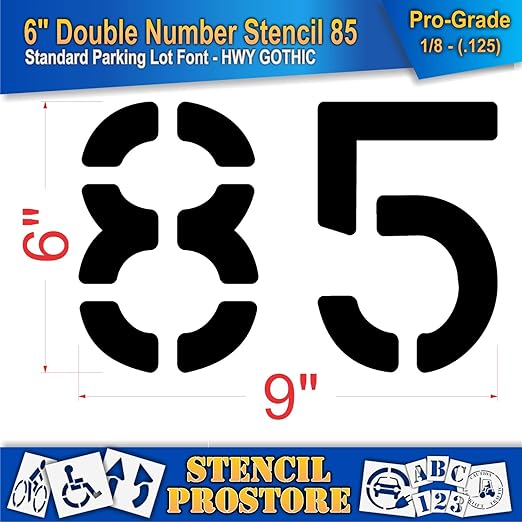 Pavement, Curb, and WheelStop Stencils - 6 inch Double Number Stencil - (85) - 6" x 9" x 1/8" (128 mil) - Pro-Grade