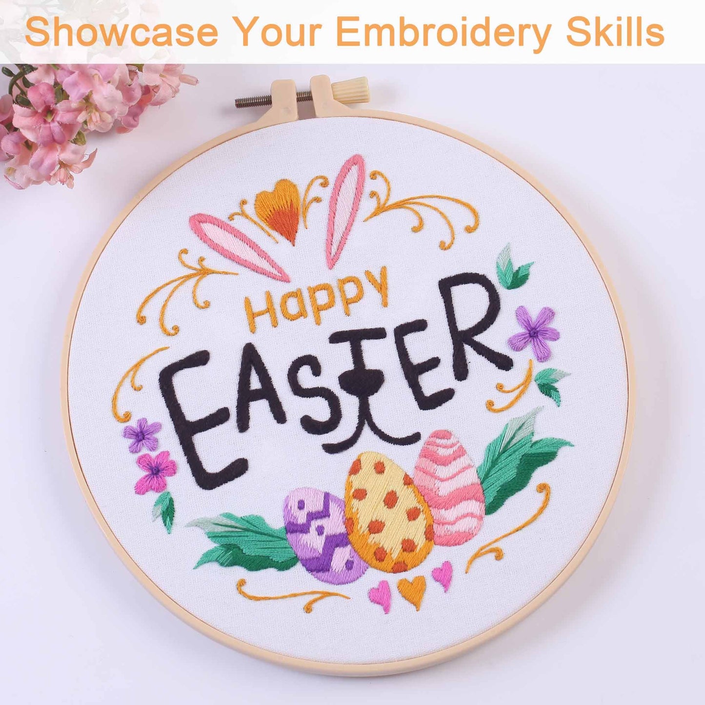 REEWISLY S166+169+170+171 4set 4set Beginner Embroidery Kit for Adults, 4 Floral Patterns with 2 Hoops, Embroidery Starter Kit with Needles & Floss, Cross Stitch Kits for Beginners