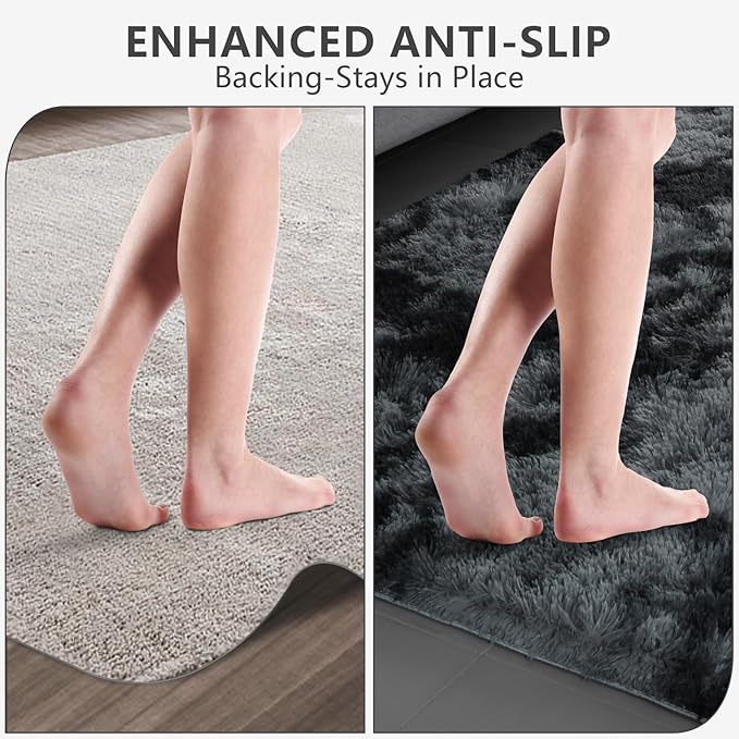 Shag Area Rugs for Bedroom Living Room,6X9 Ultra Soft Fluffy Area Rugs for Dorm, Indoor Carpet Nursery Rugs for Kids Room Home Decor, Black Grey