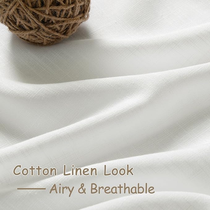 Nanspring Linen Curtains 84 inches Long 2 Panel Set,Off White - Back Tab Light Filtering Privacy Sheer Curtains Modern Farmhouse Coastal Decor White Cotton Textured Gauze Curtain for Living Room