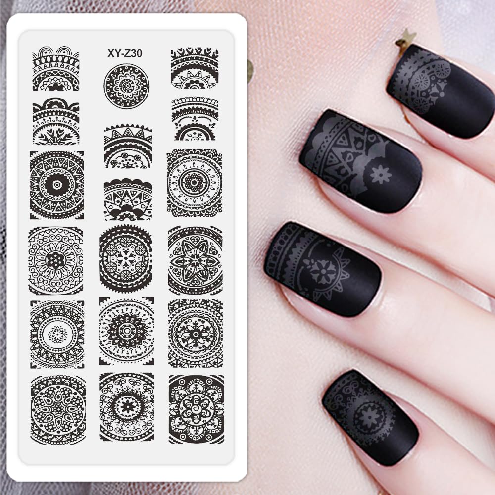 Beauty Leader Nail Art Stamping Template Mix Design 7Pcs Image Plates with White Plastic Plate Holder+1 Pcs Square Rubber Stamper DIY Nail Art Image Stamp Plate(26-32)