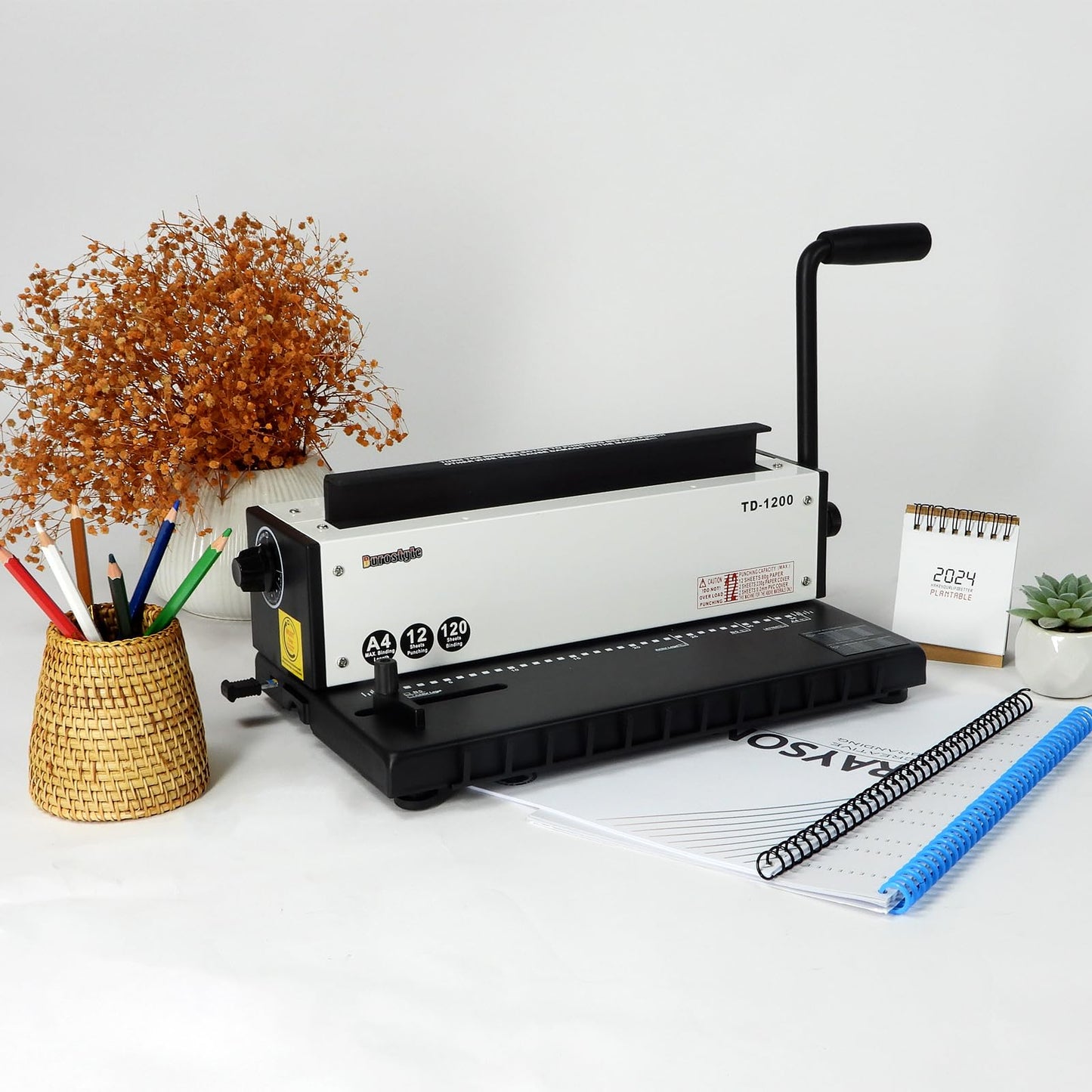 Burostyle TD-1200 Binding Machine, 3:1 Pitch Wire Binder, Punching 12 Sheets/Binding 120 Sheets with Sturdy Metal Construction