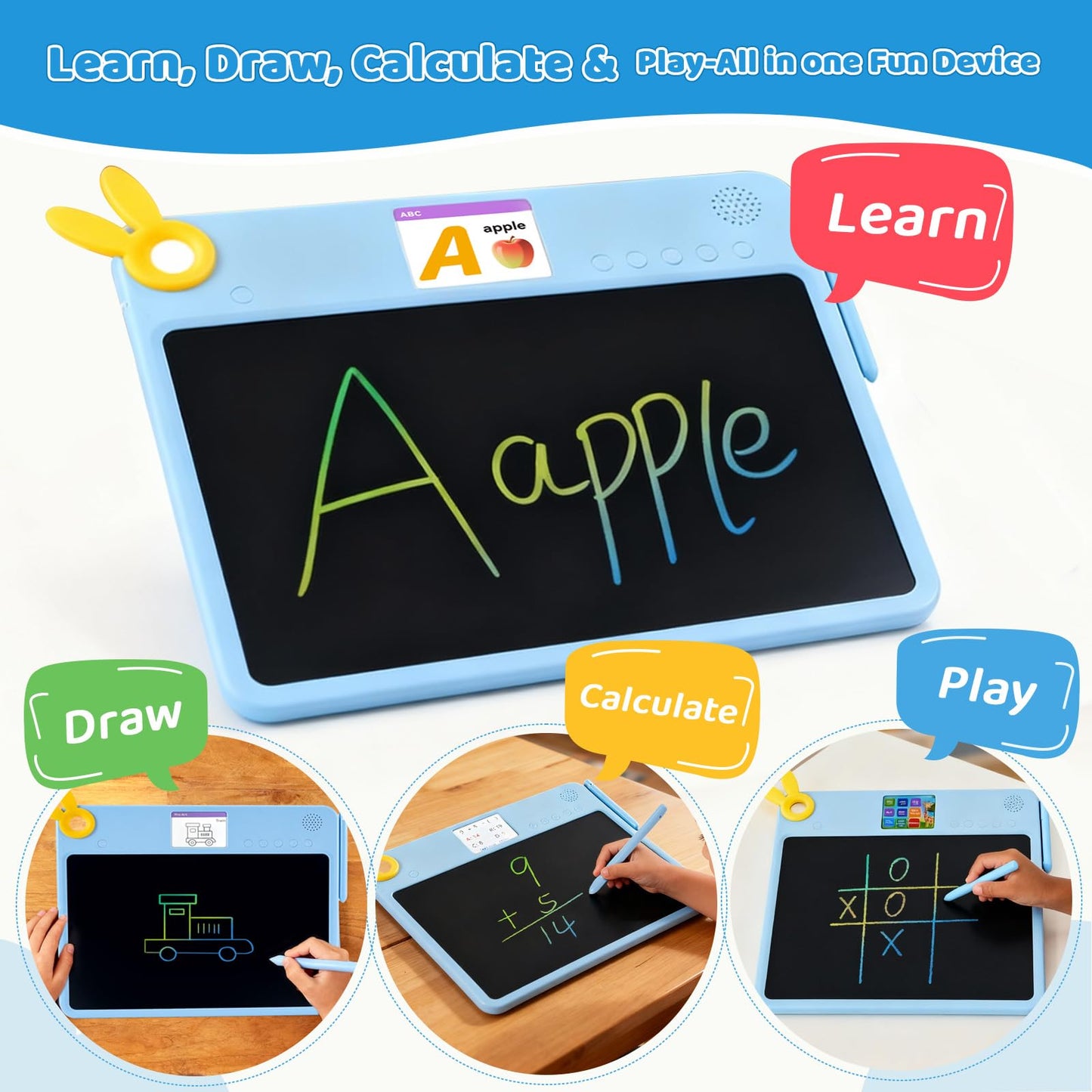 MING XIAO LCD Writing Tablet for Kids – 13.5'' Drawing Pad with 2.8'' Color Screen, Includes Traceable Drawings & Rich Content, Educational Writing Tablet for Kids Ages 3,4,5,6, Gifts for Boys & Girls