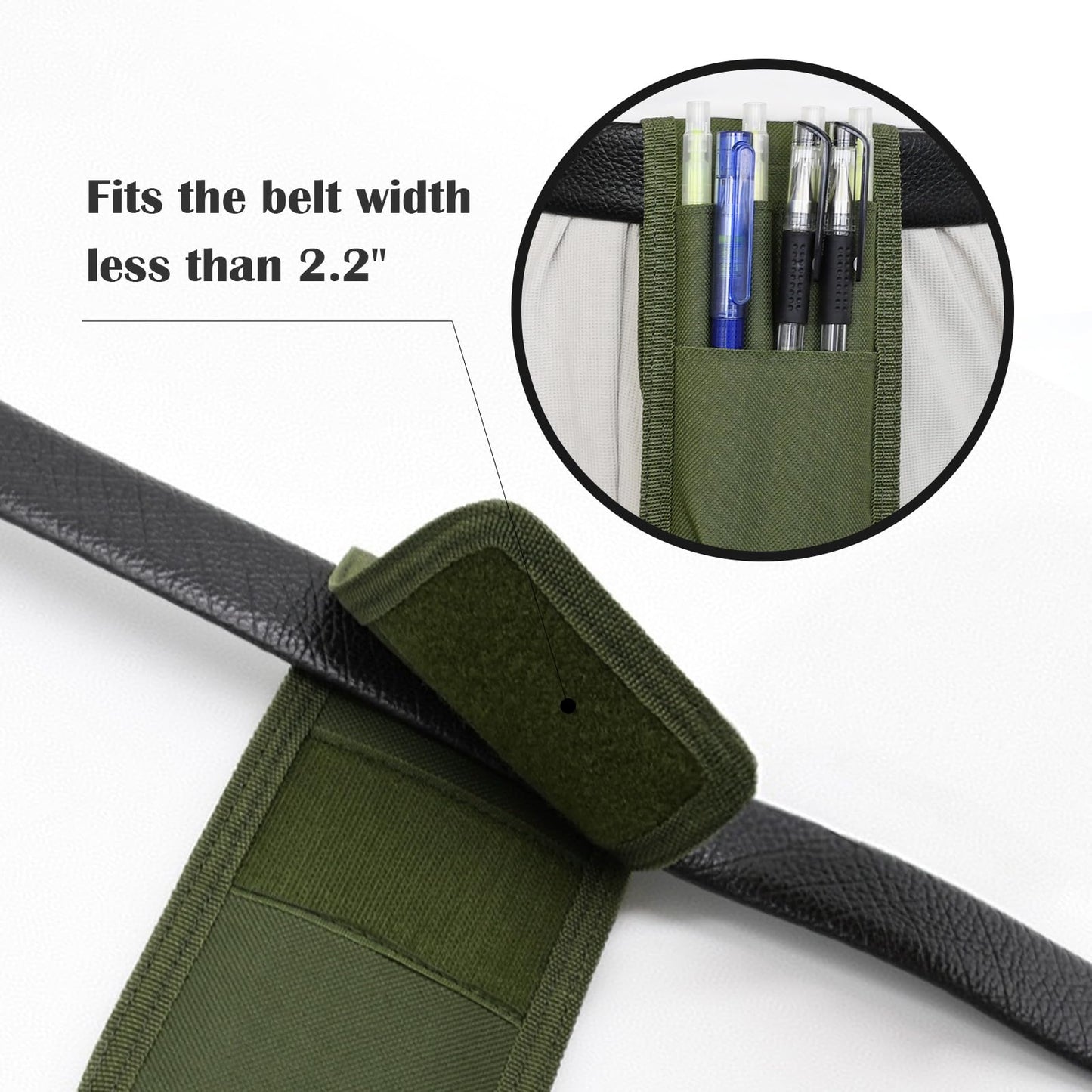 2 Pcs KATOLK Belt Pen Holder, Multifunctional Adjustable Tactical Pencil Pouch, Detachable Military Duty Pencil Sleeve Case, Can Hold Pens, Rulers and Scissors (Army Green)