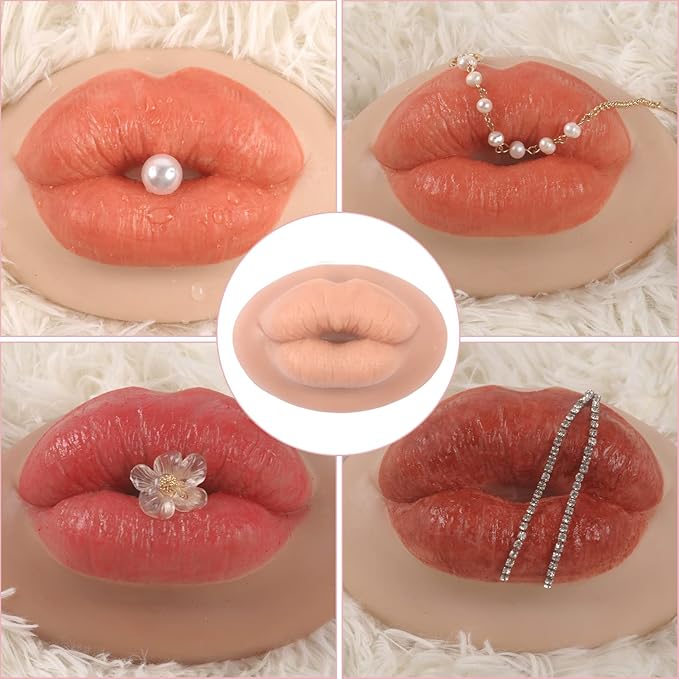 3D Silicone Fake Lips Large with Lipstick for Makeup Tattoo Practice Realistic Artificial Lip Mannequin for Beginners Artists (Charming Smiling Lip,Ivory White)
