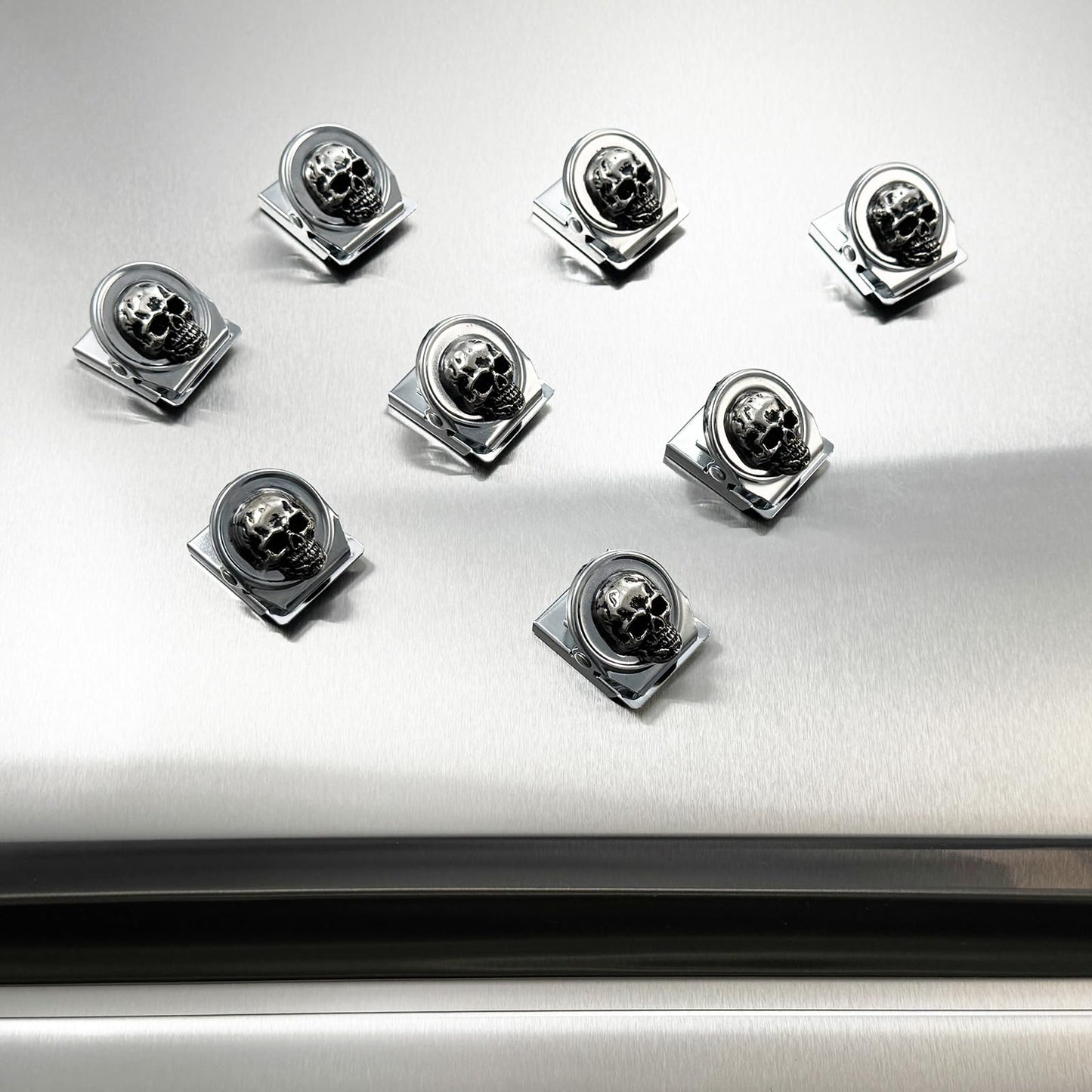 vinsiora Skull Magnetic Clips for Fridge, Set of 8 Metal Refrigerator Memo Holders, Strong Photo & Bag Clips for Kitchen Office Locker, Gothic Skull Fridge Magnets