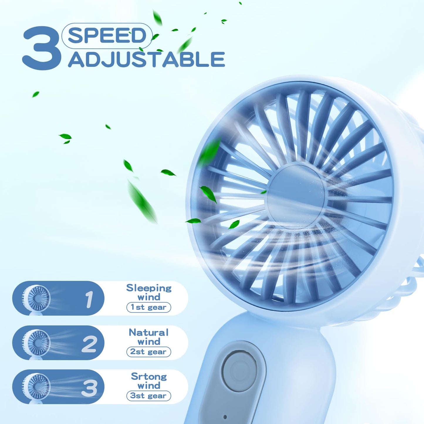 Rossesay 6 Pcs Mini Portable Fan Bulk Cute Handheld Lightweight Small Little Personal Hand Eyelash Fan 3 Speeds USB Rechargeable for Women Men Indoor Outdoor Makeup Travel (Blue)