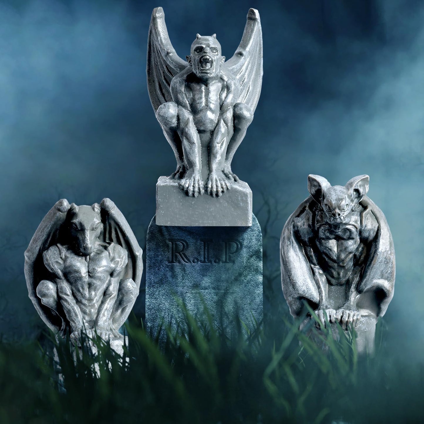 Rileryan 6 PCS Miniature Evil Gargoyles Figurines Statue for Halloween Village Decorations Accessories Mini Graveyard Cemetery Decor