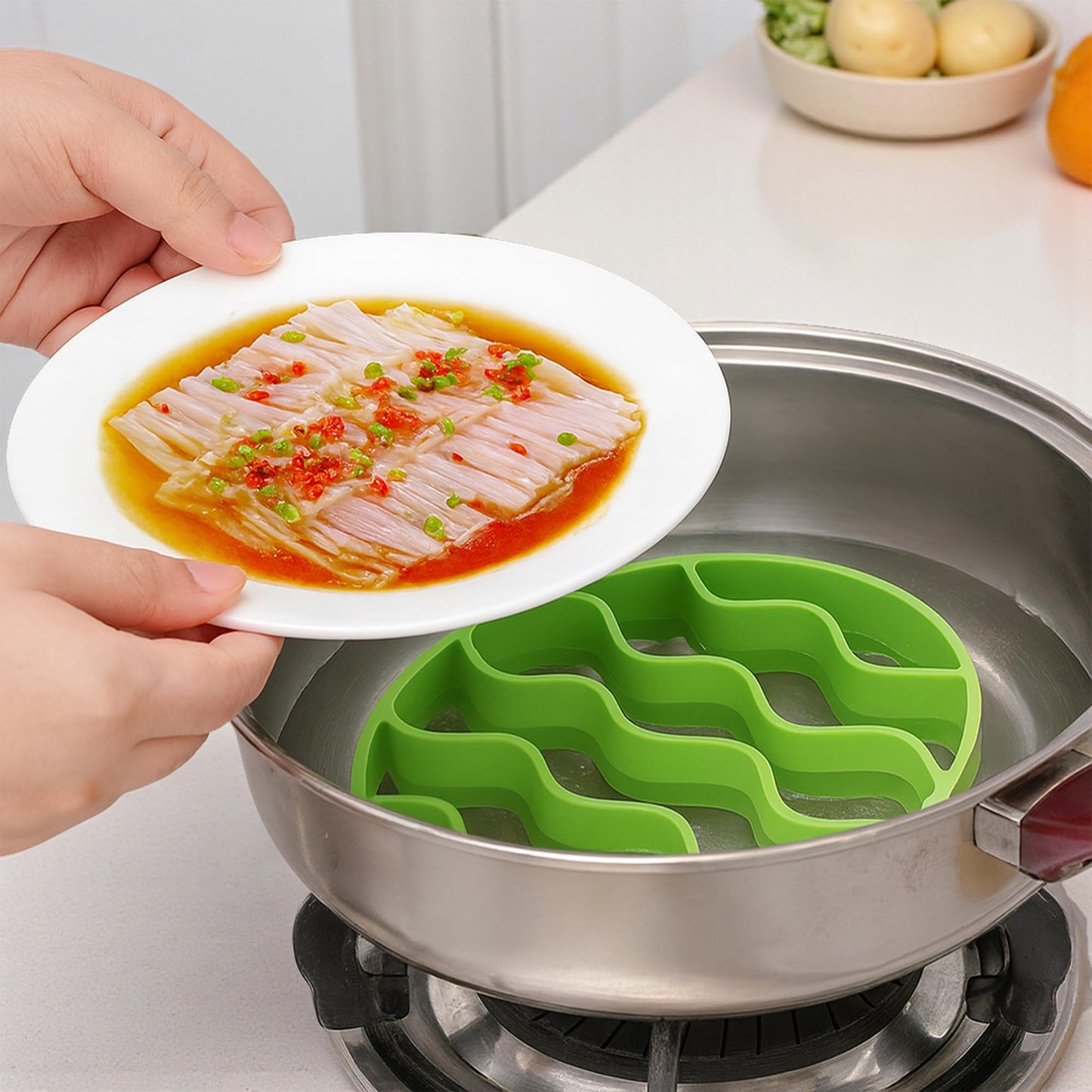 Oval Silicone Roasting Racks for Instant Pot 6Qt 8Qt & Crockpot – Non-Stick Steaming Rack Insert for Baking, Canning and Oven Use – Easy-to-Clean Flexible Design Kitchen Accessories (Green)