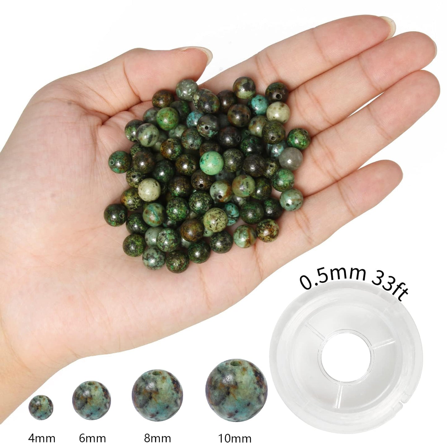 NITOPUPU 100Pcs 8mm Natural Smooth African Turquoise Gemstone Beads Round Loose Stone Beads for Jewerly Making with Crystal Stretch Cord