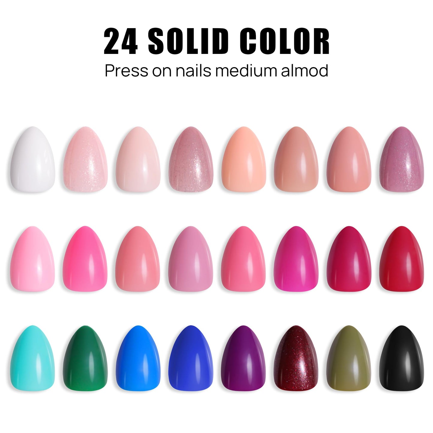 Short Almond Press On Nails - 576 Pcs Fake Nails with Nail Glue,Soft Gel Full Cover Acrylic False Nail Art,24 Color Stick On Nails With Four (6g) Nail Glue for Nail DIY