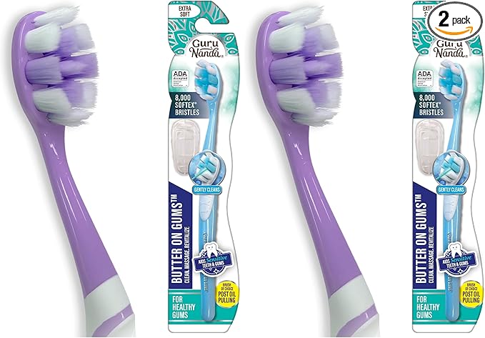GuruNanda Butter On Gums Toothbrush, ADA Accepted, with 8000+ Ultra Soft Softex Bristles for Sensitive & Receding Gums, Perfect for Whiter Teeth, 1 Ct (Pack of 2)
