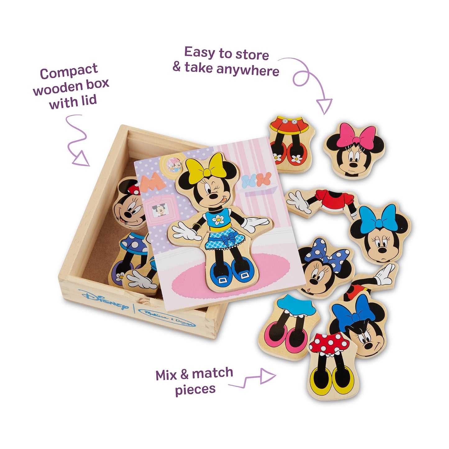 Melissa & Doug Disney Minnie Mouse Dress-Up Puzzle, 18 Pieces Mix and Match Outfits, Sorting & Matching Toy with Storage Case, Educational Puzzle for Toddlers Ages 3+