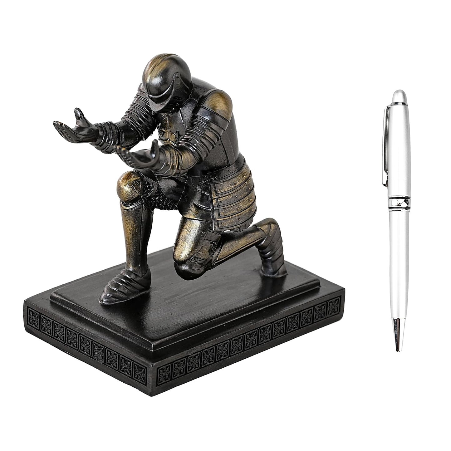 Amoysanli Executive Knight Pen Holder Decorative Resin Pen Holders For Desk Organizer Cool Ornament Gift For Office and Home (Iron)