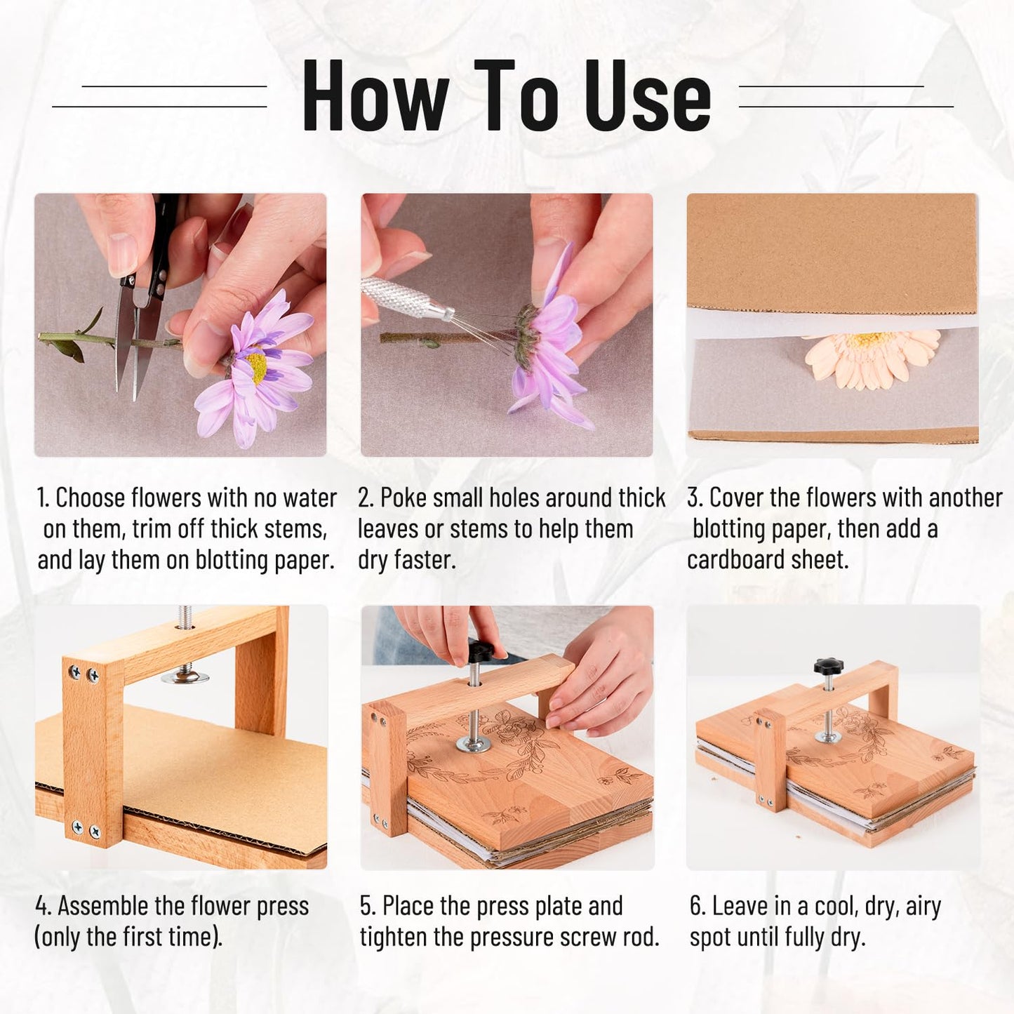 v2croft Flower Press Kit, Even Pressure 10" x 6" Wooden Flower Pressing Kit with 8 Layers for Dried Plant Preservation, DIY Arts, Gift for Craft Lovers